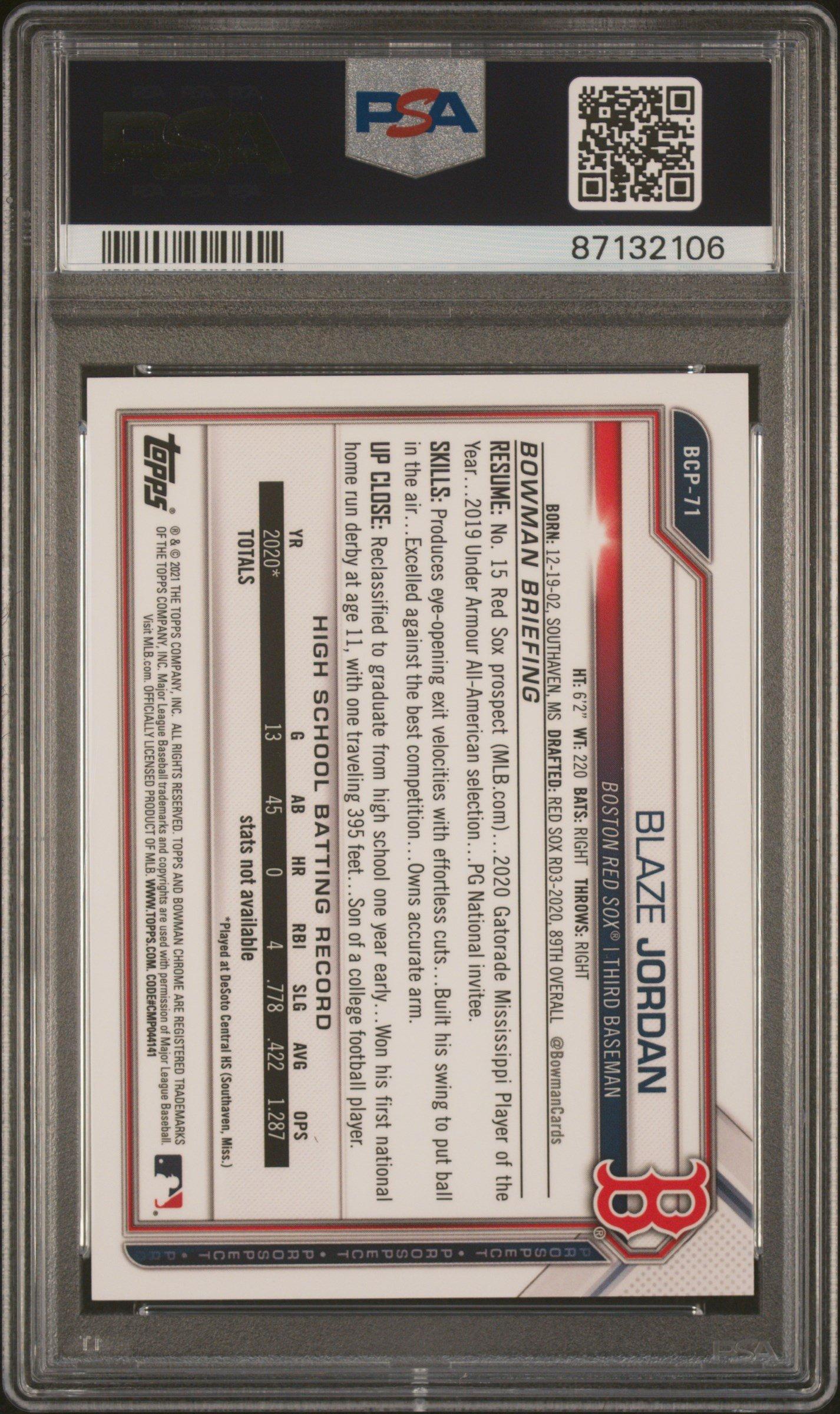 2021 Bowman Chrome Prospects Bcp71 Blaze Jordan Yellow Refractor PSA 10