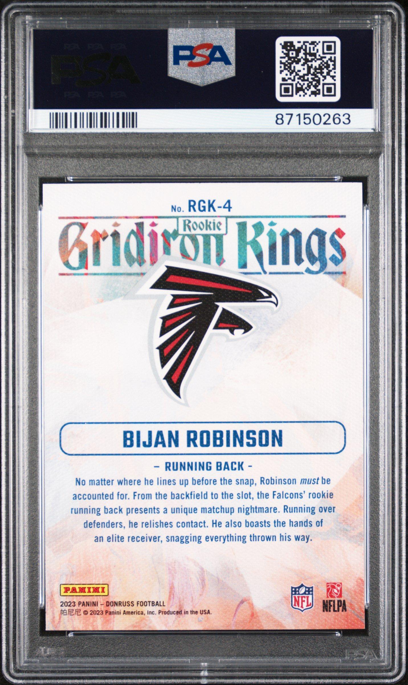 2023 Panini Donruss Rookie Gridiron Kings Rgk4 Bijan Robinson PSA 10