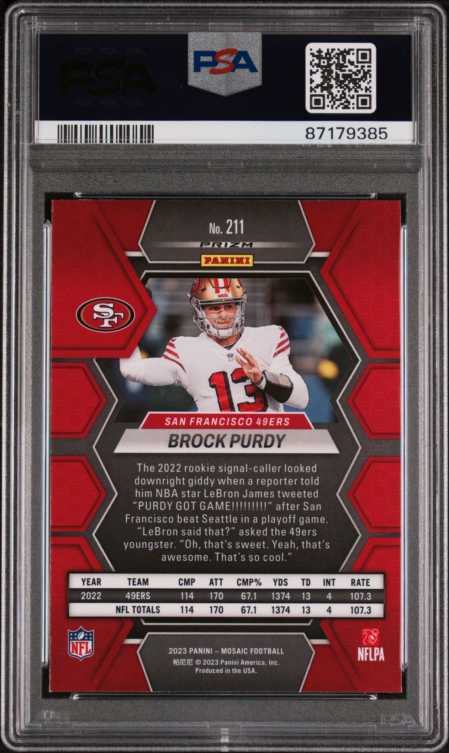 2023 Panini Mosaic 211 Brock Purdy Camo Pink PSA 9