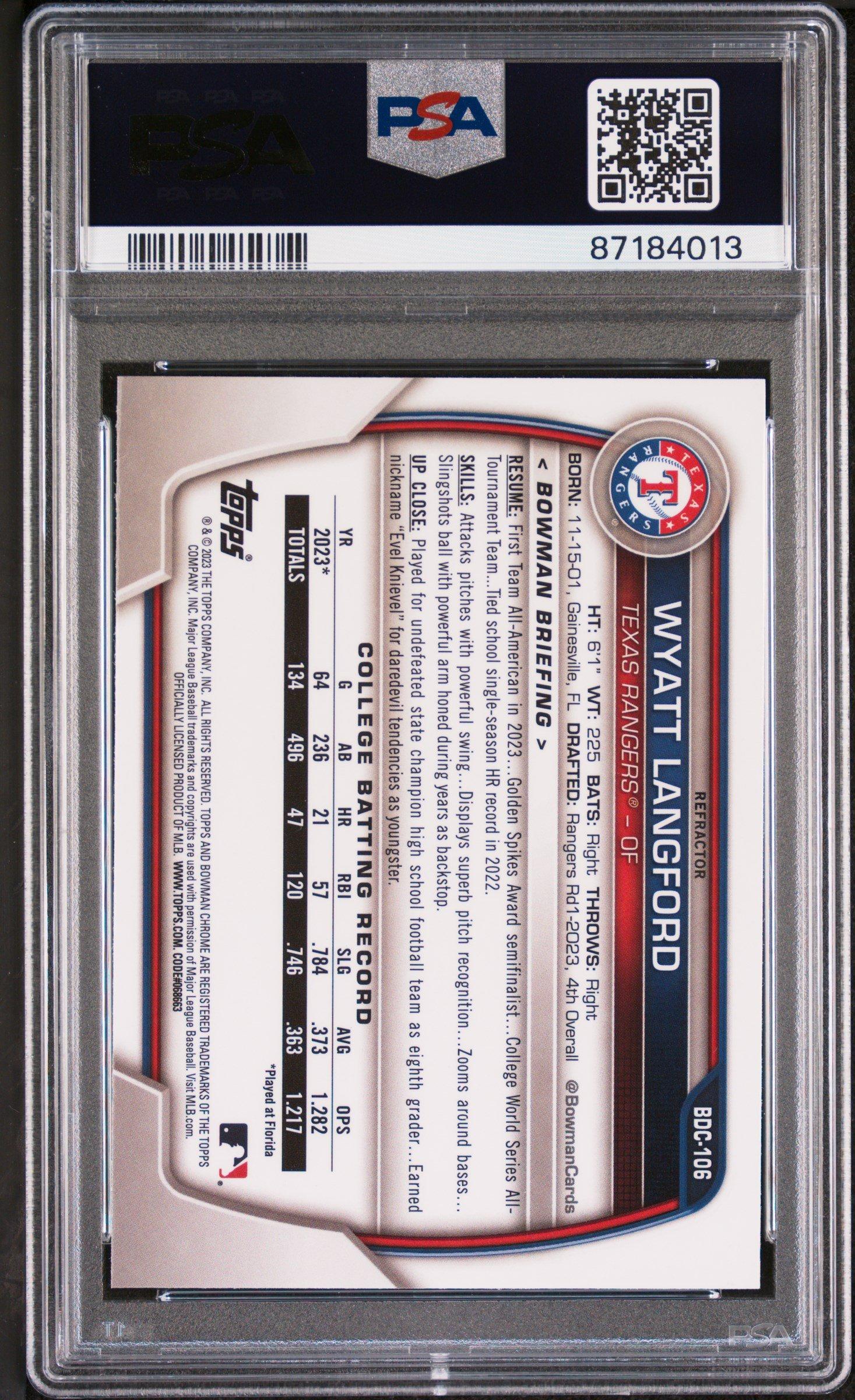 2023 Bowman Draft Bdc106 Wyatt Langford Chrome-refractor PSA