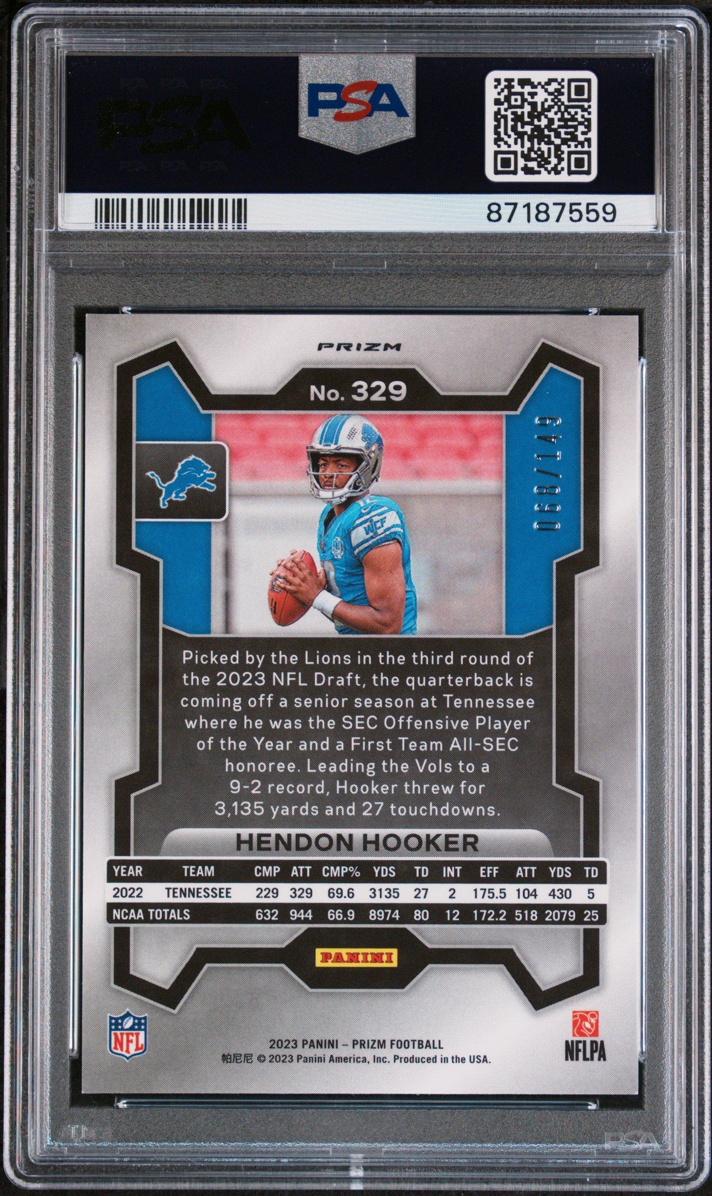 2023 Panini Prizm 329 Hendon Hooker Red Wave PSA 10