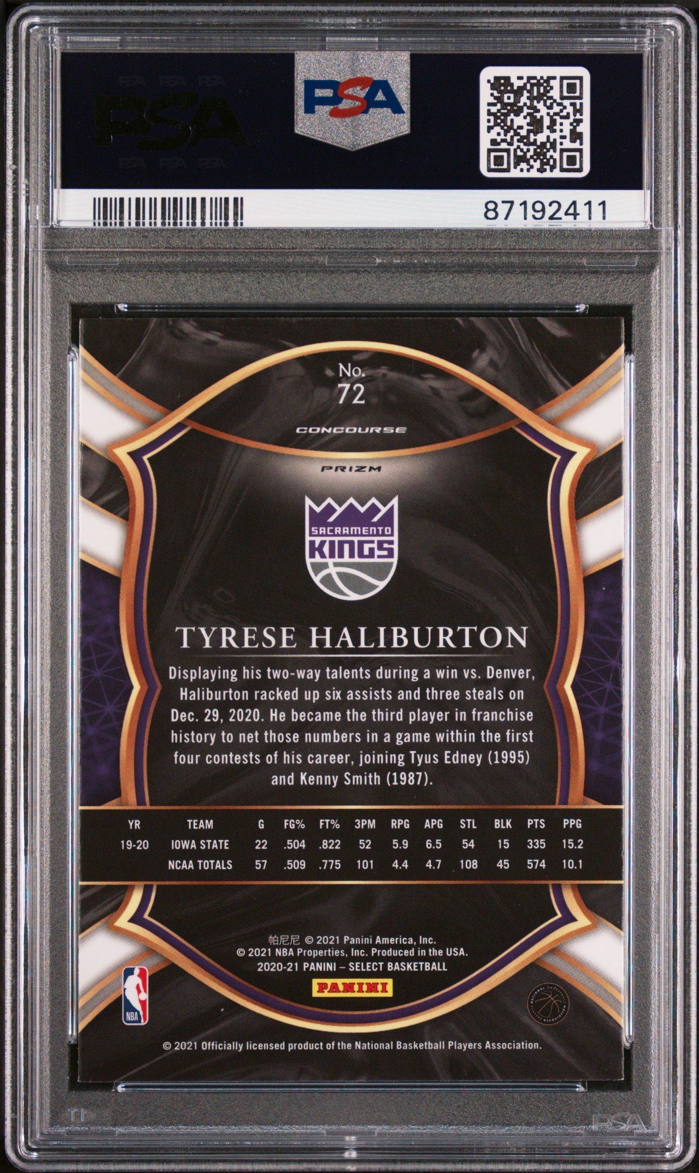 2020 Panini Select 72 Tyrese Haliburton Red/white/orange Flash PSA 10