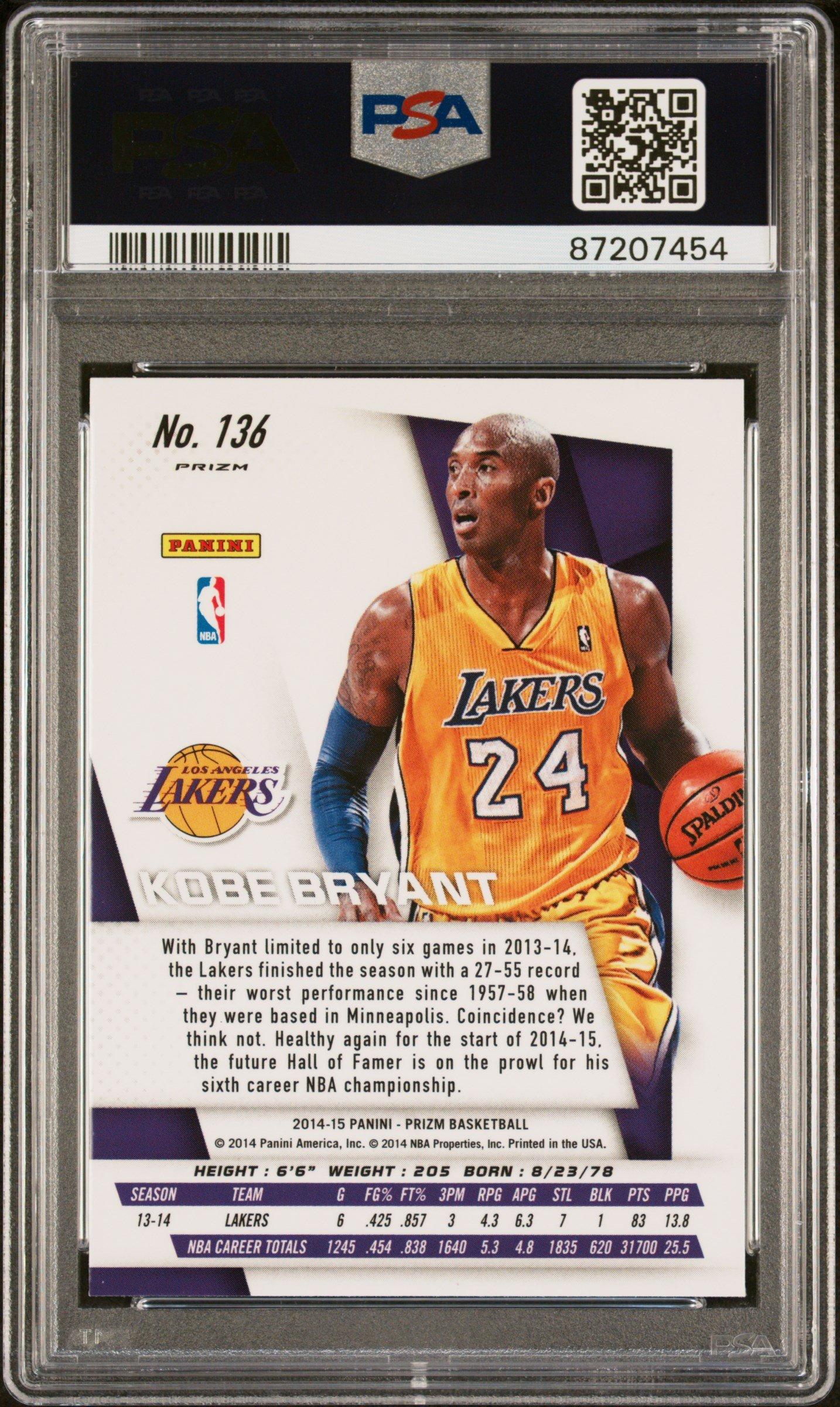 2014 Panini Prizm 136 Kobe Bryant Blue & Green Mosaic Prizm PSA 10