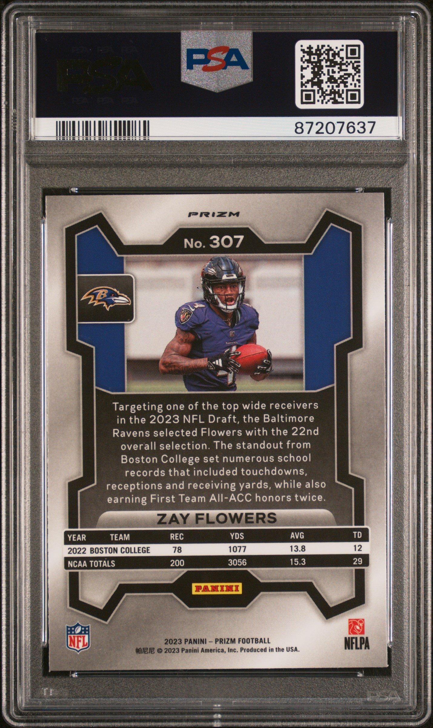 2023 Panini Prizm 307 Zay Flowers Green Prizm PSA 10