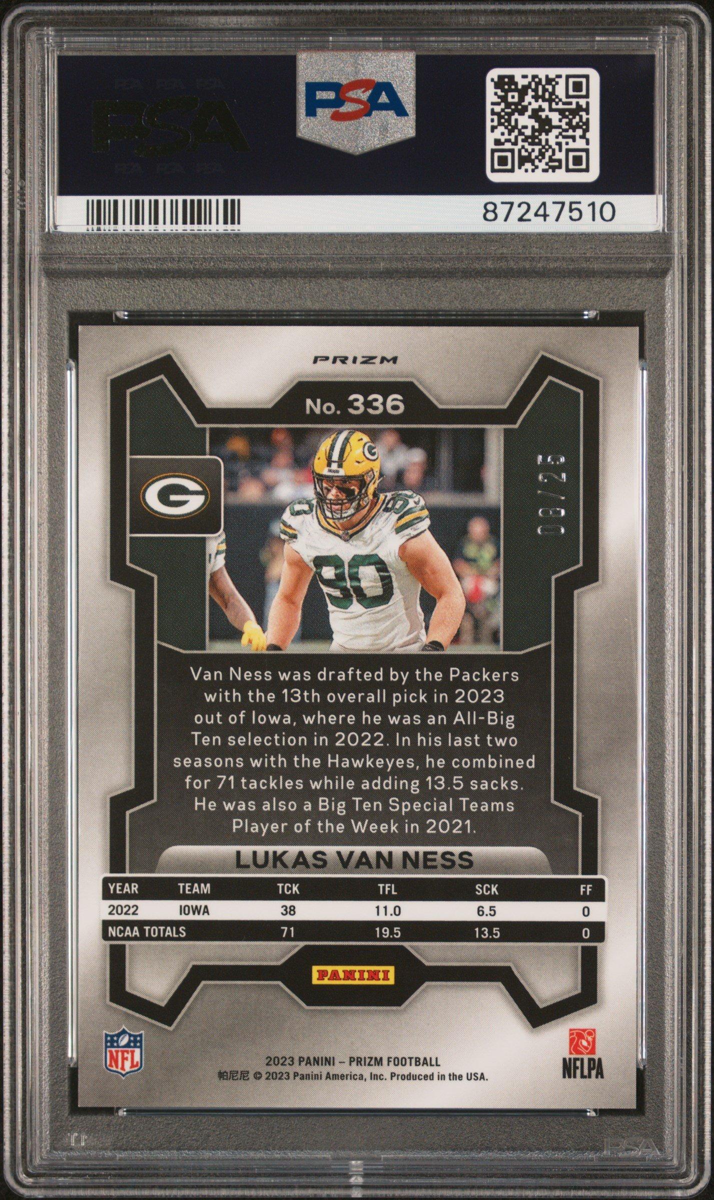 2023 Panini Prizm 336 Lukas Van Ness Blue Shimmer PSA 10