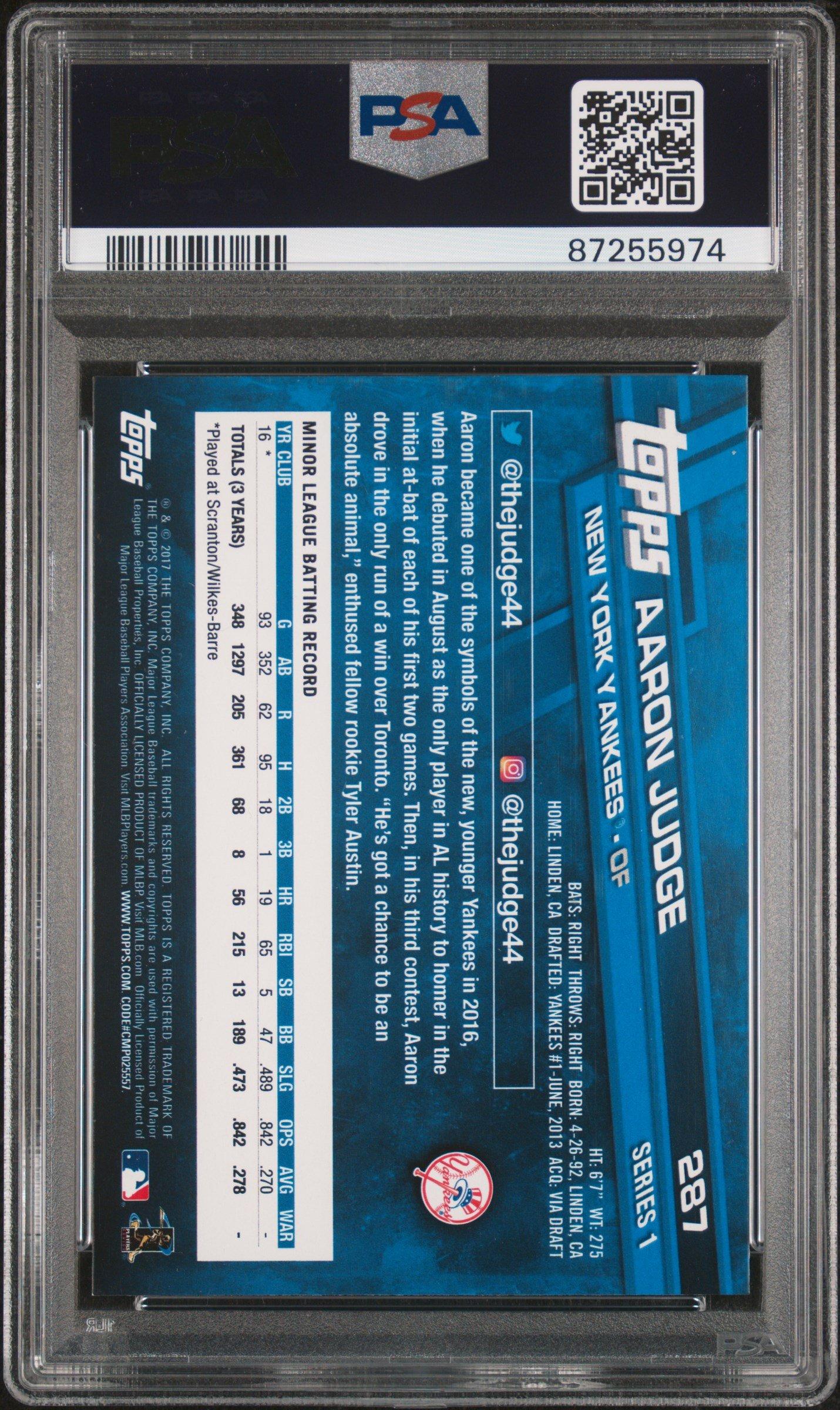 2017 Topps 287 Aaron Judge Sp PSA 9