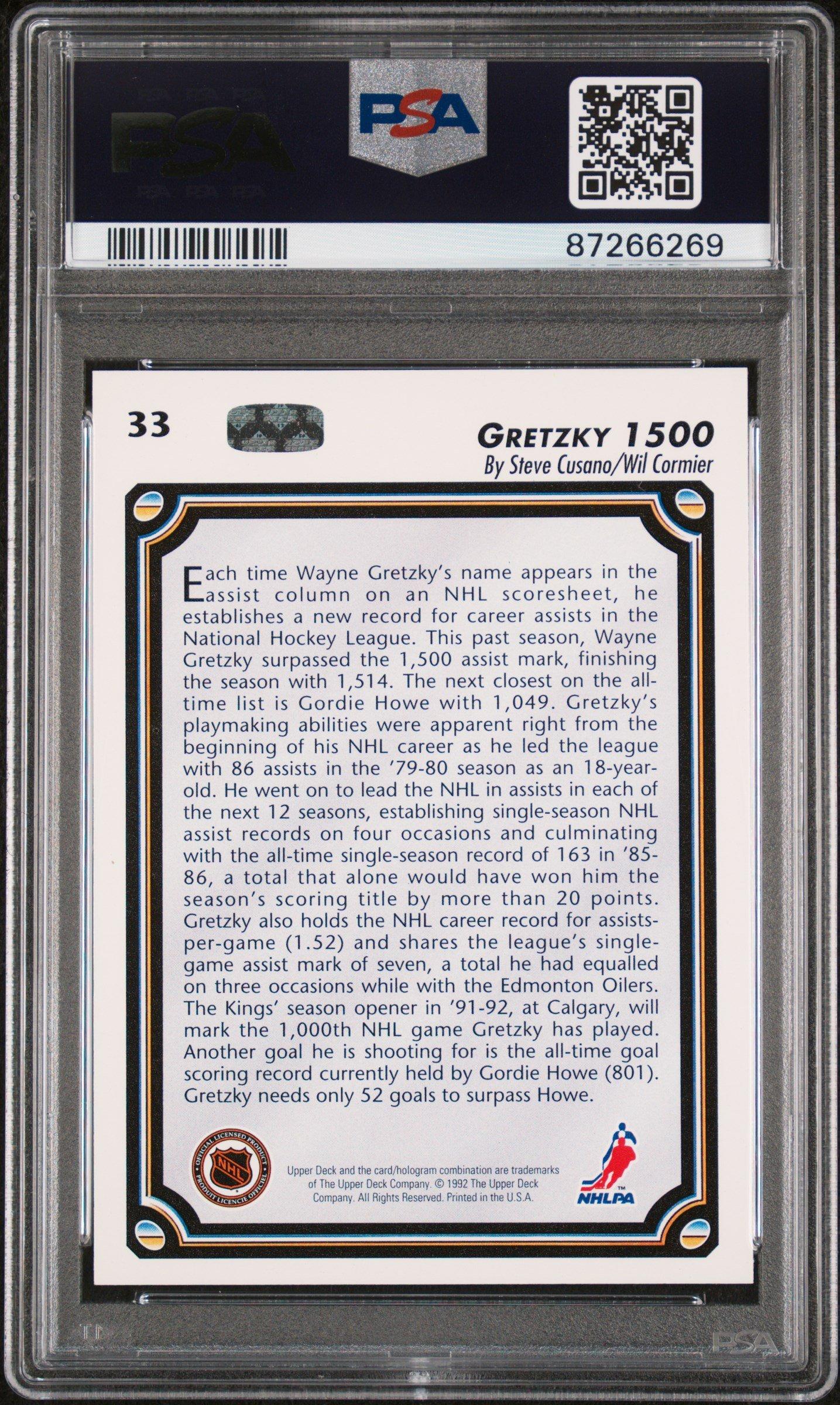 1992 Upper Deck 33 Gretzky 1500 PSA 10