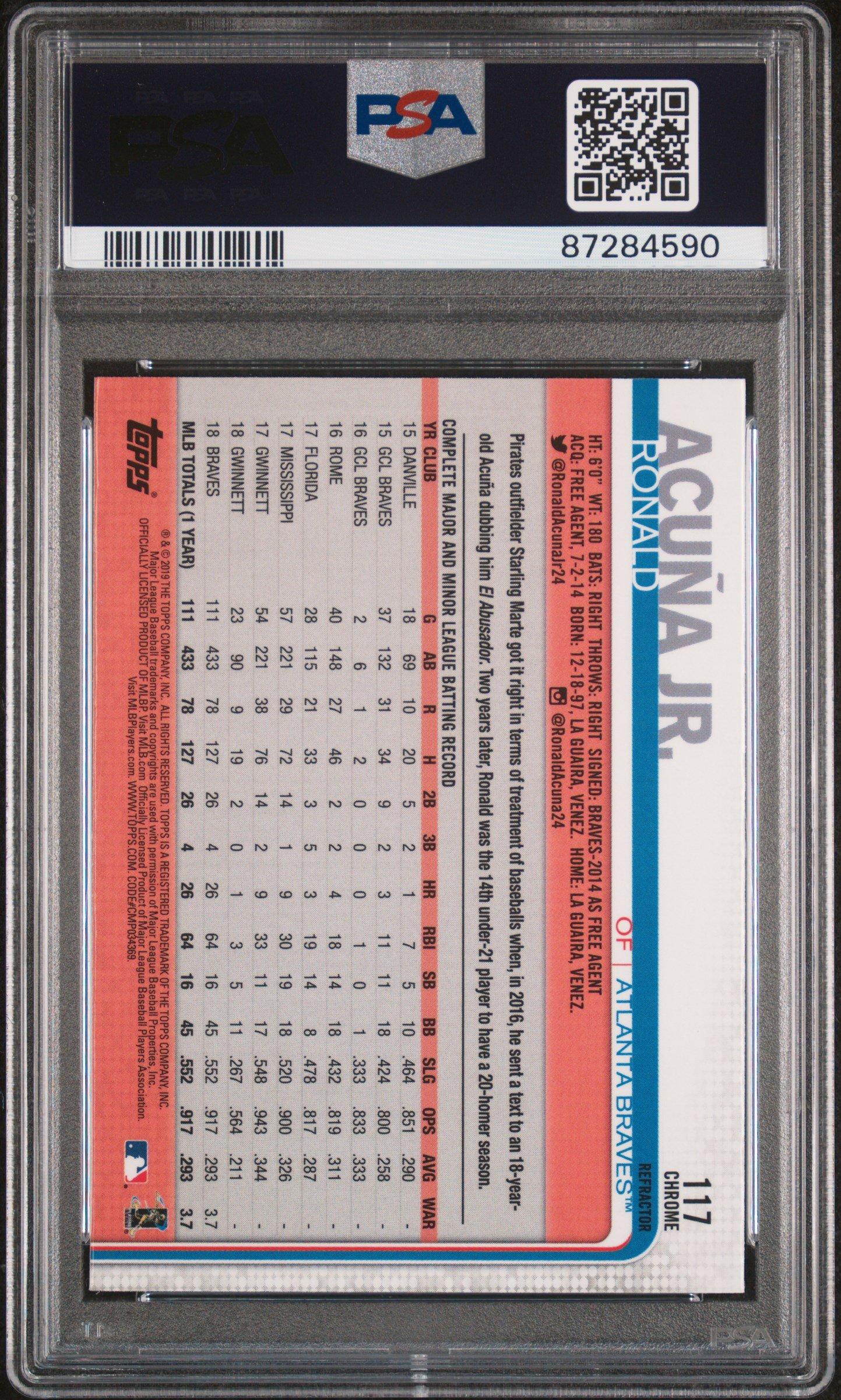 2019 Topps Chrome 117 Ronald Acuna Jr. Batting-pink Refractor PSA 10