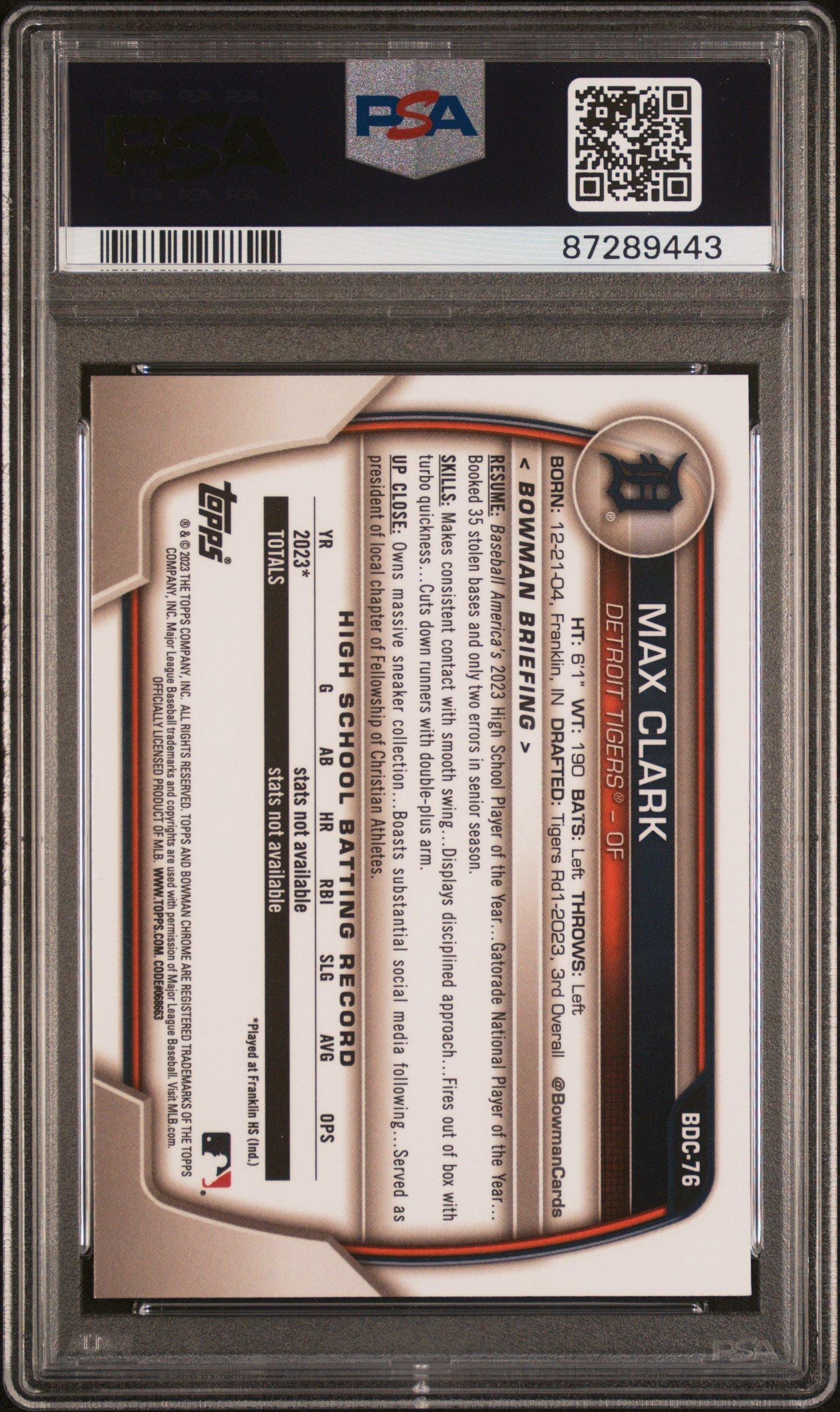 2023 Bowman Draft Sapphire Edition Bdc76 Max Clark PSA