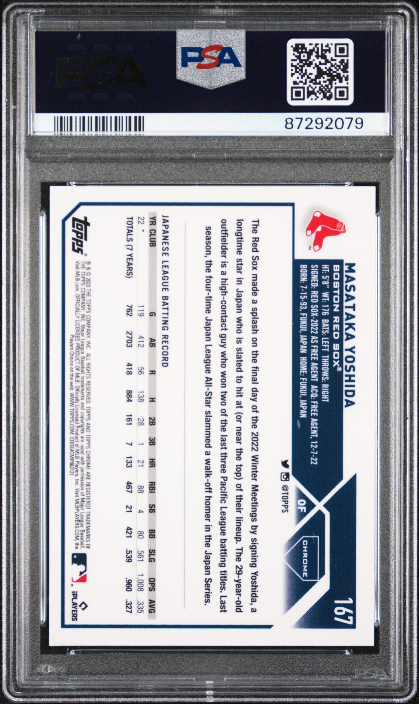 2023 Topps Chrome 167 Masataka Yoshida Purple Refractor PSA 10