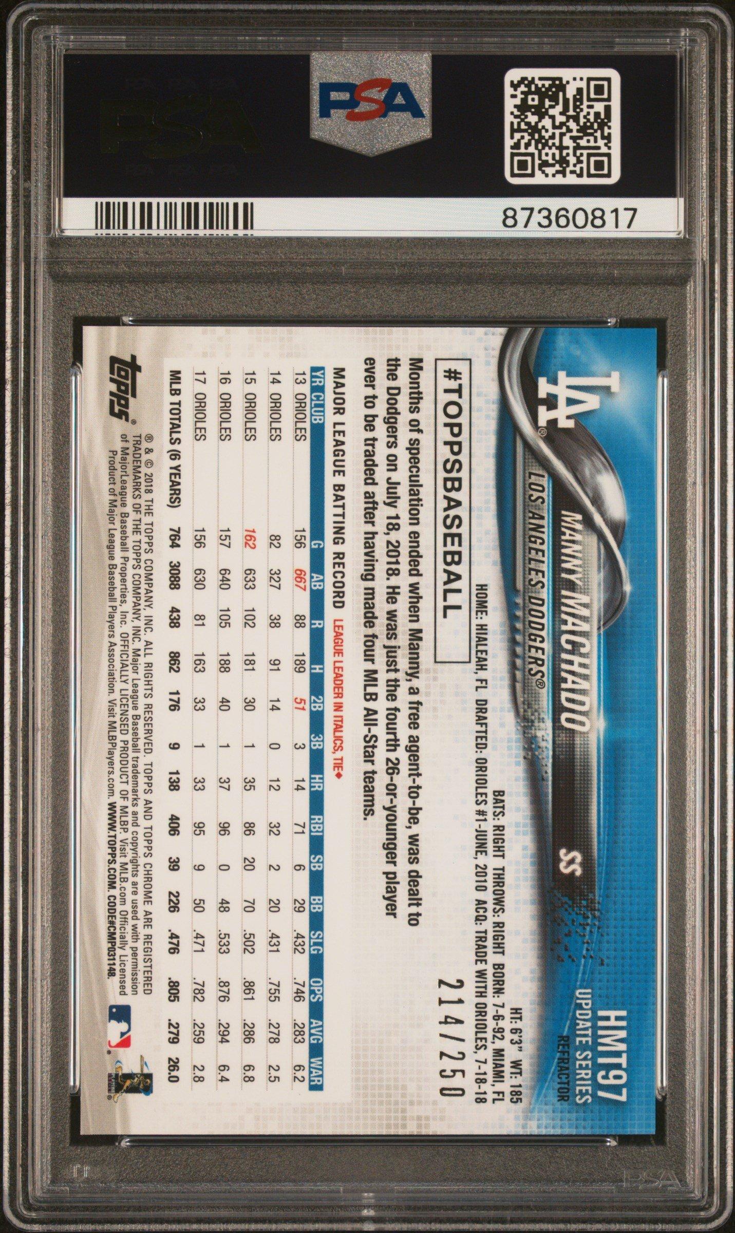 2018 Topps Chrome Update Hmt97 Manny Machado Refractor PSA 10