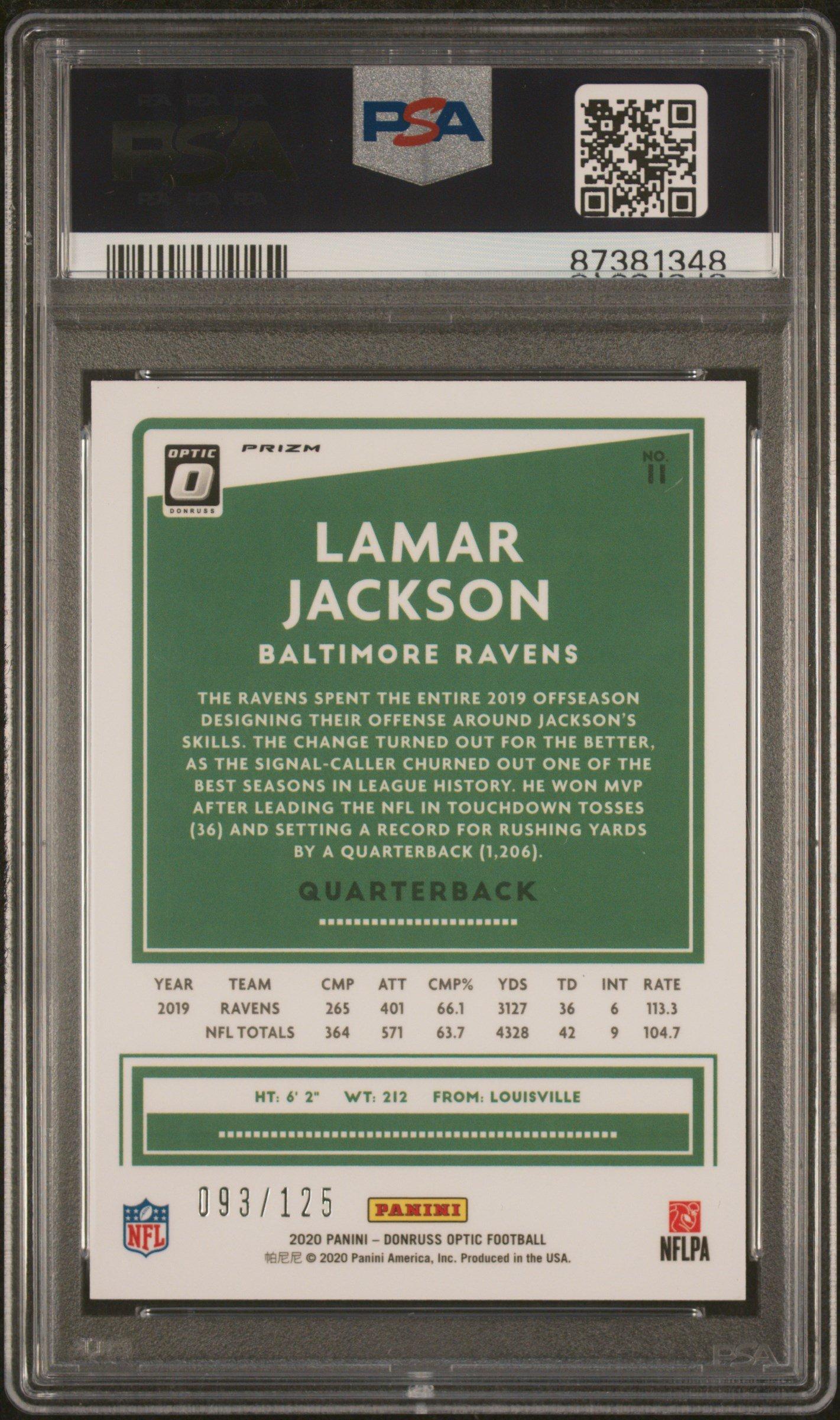 2020 Panini Donruss Optic 11 Lamar Jackson Silver Circles PSA 10