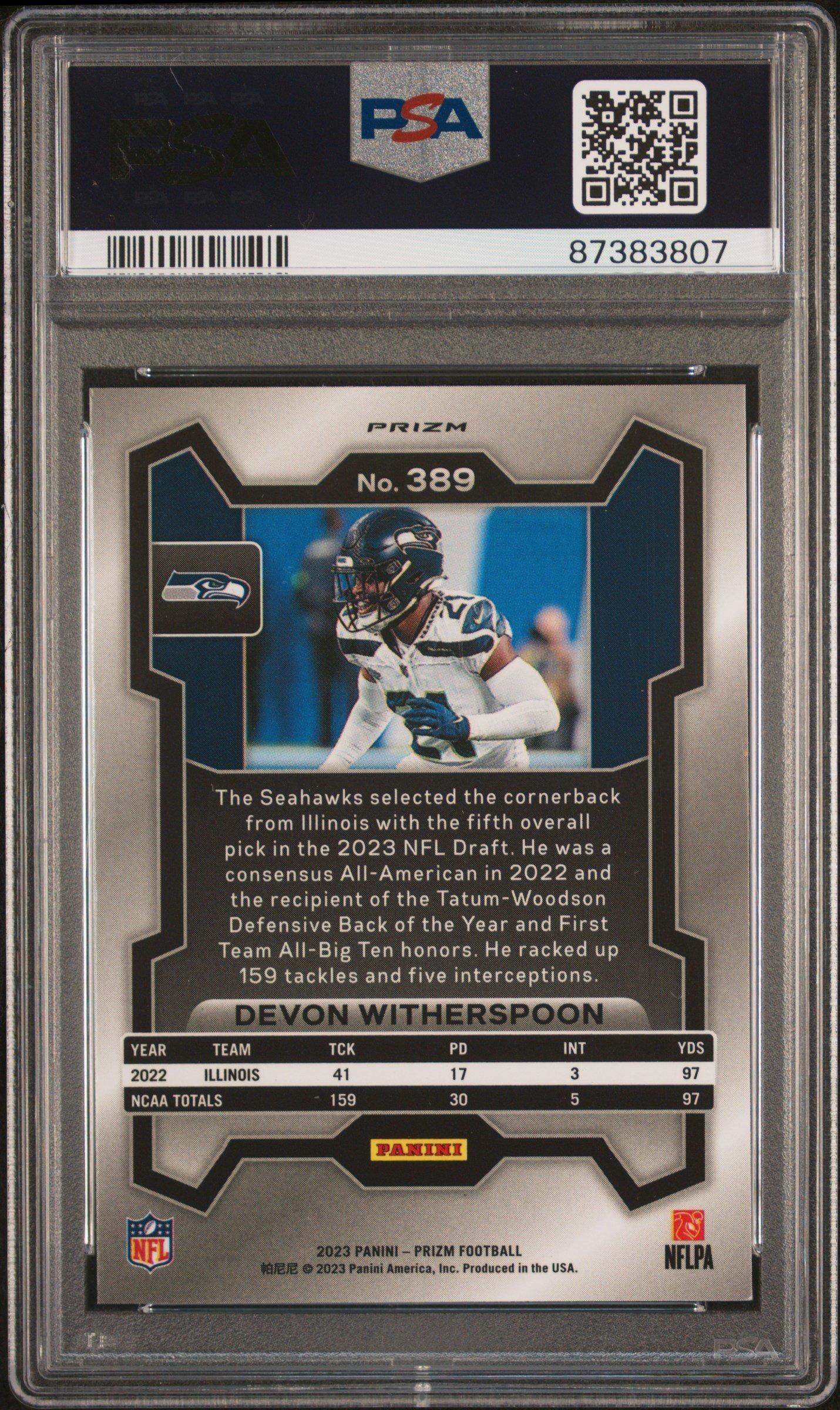 2023 Panini Prizm 389 Devon Witherspoon Silver Prizm PSA 9