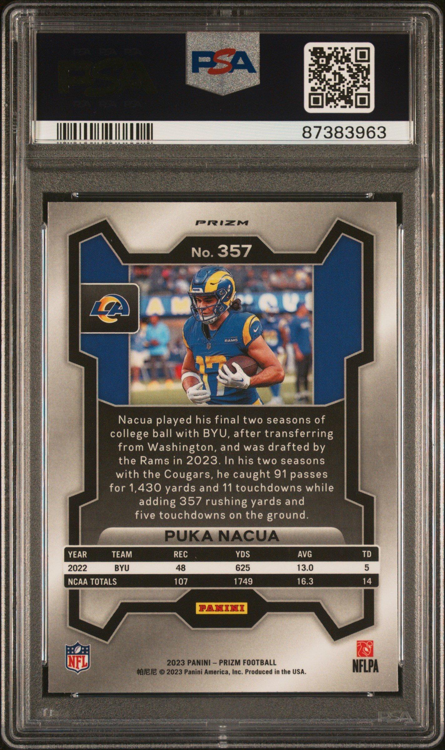2023 Panini Prizm 357 Puka Nacua Red/white/blue Prizm PSA 10