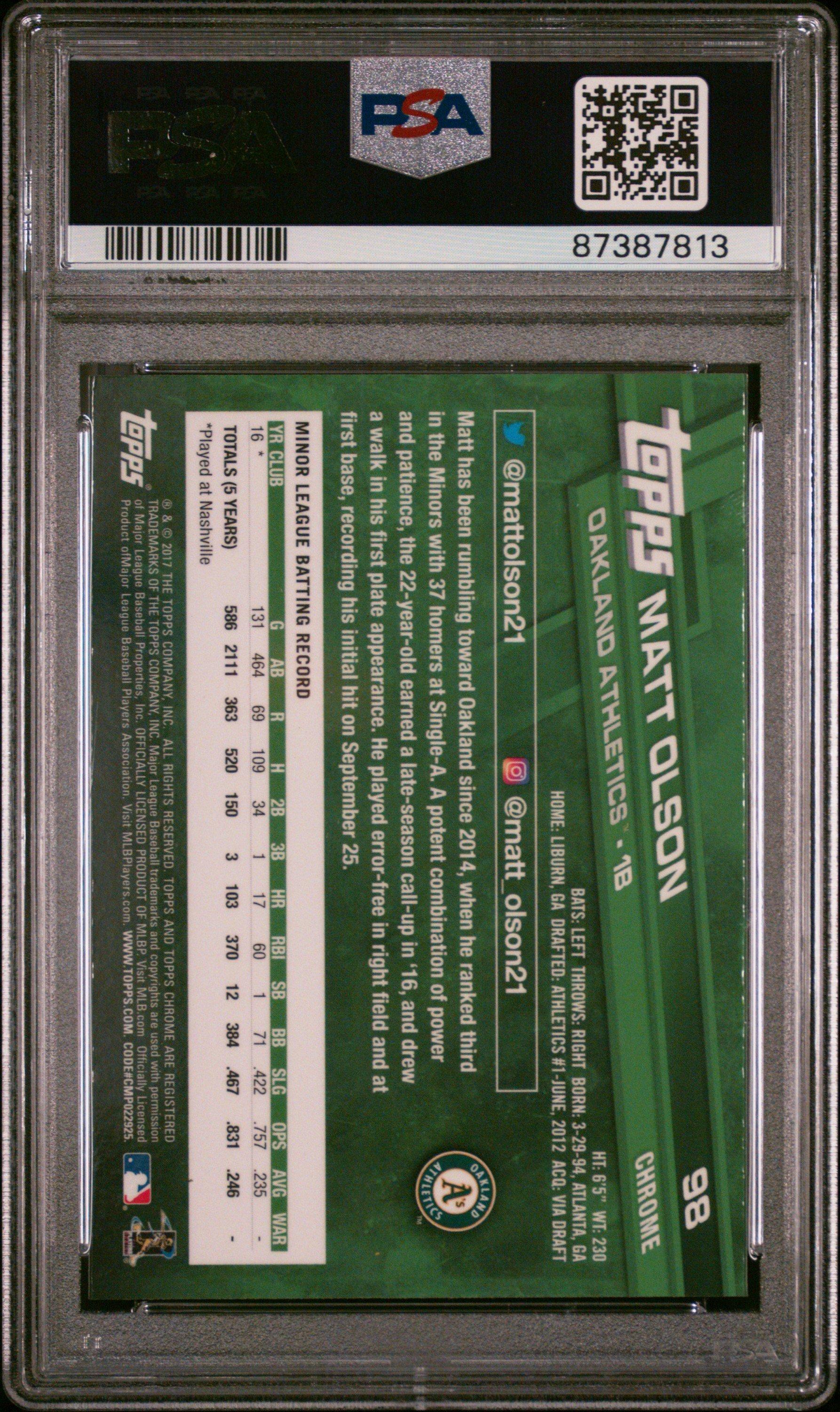 2017 Topps Chrome 98 Matt Olson PSA 10