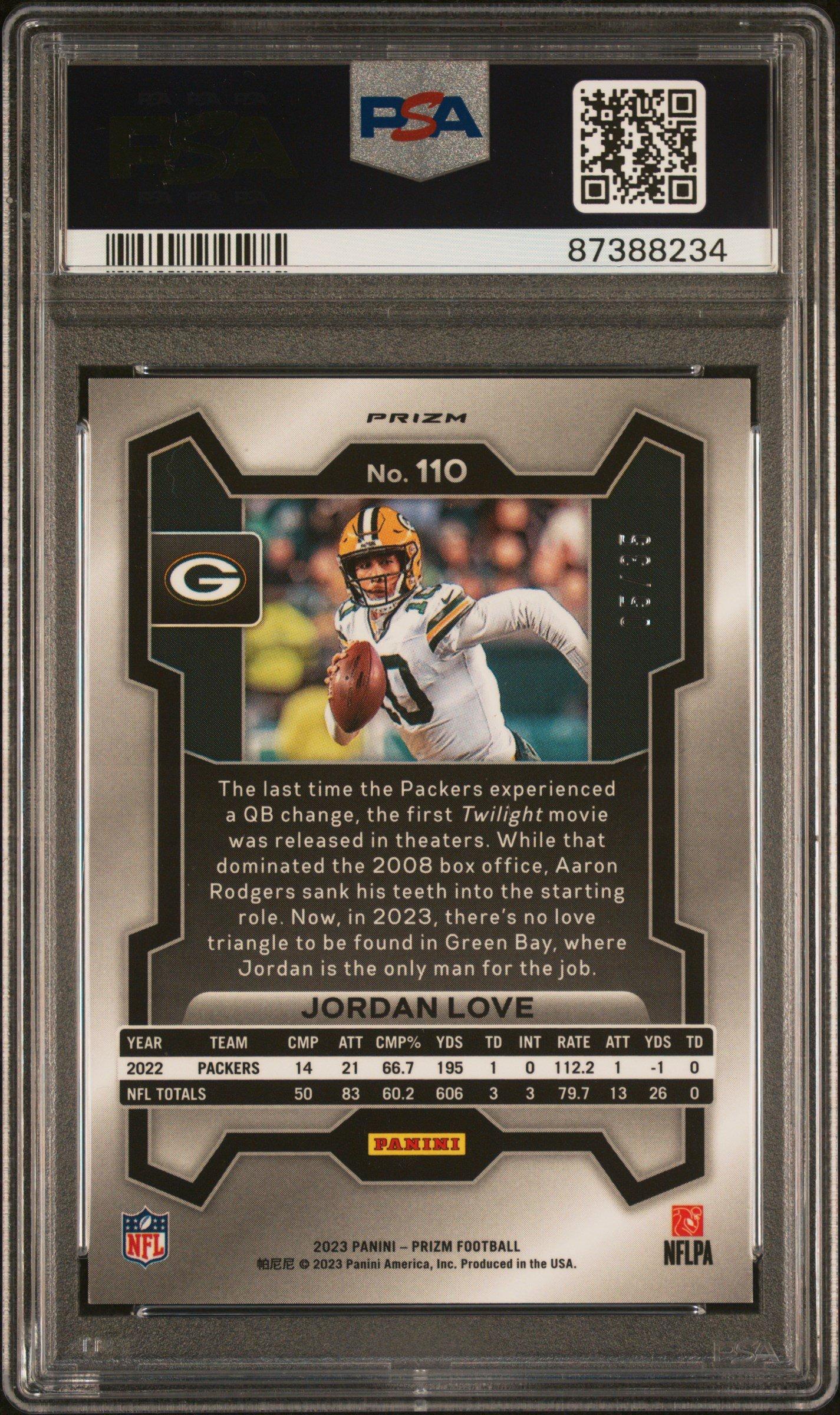 2023 Panini Prizm 110 Jordan Love Red Shimmer PSA 10