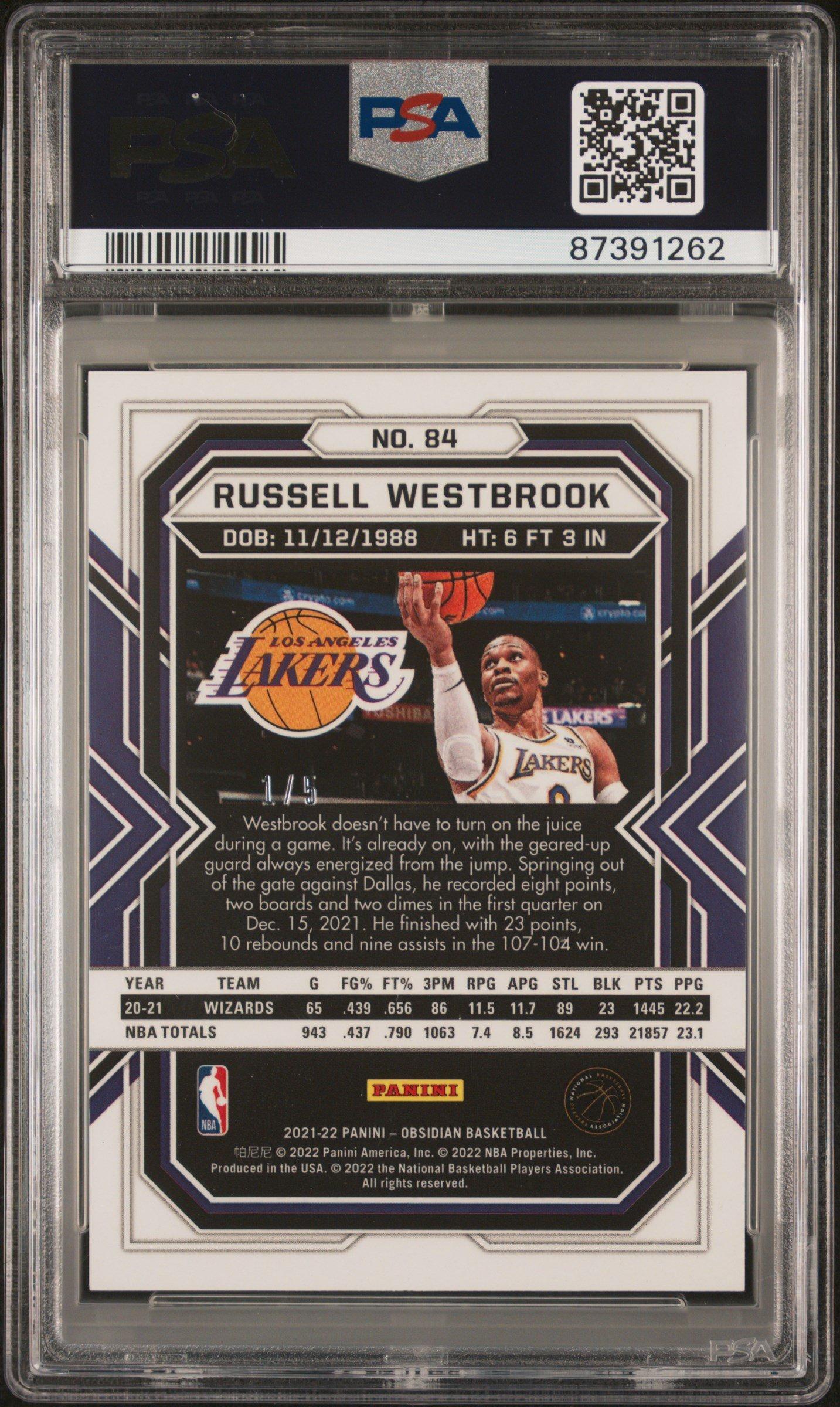 2021 Panini Obsidian 84 Russell Westbrook Electric Etch Red PSA 10