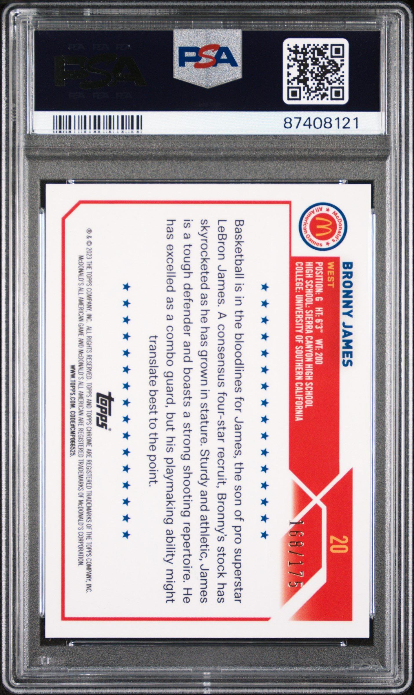 2023 Topps Chrome Mcdonald's All-american 20 Bronny James Aqua/fuchsia Swirl PSA 8