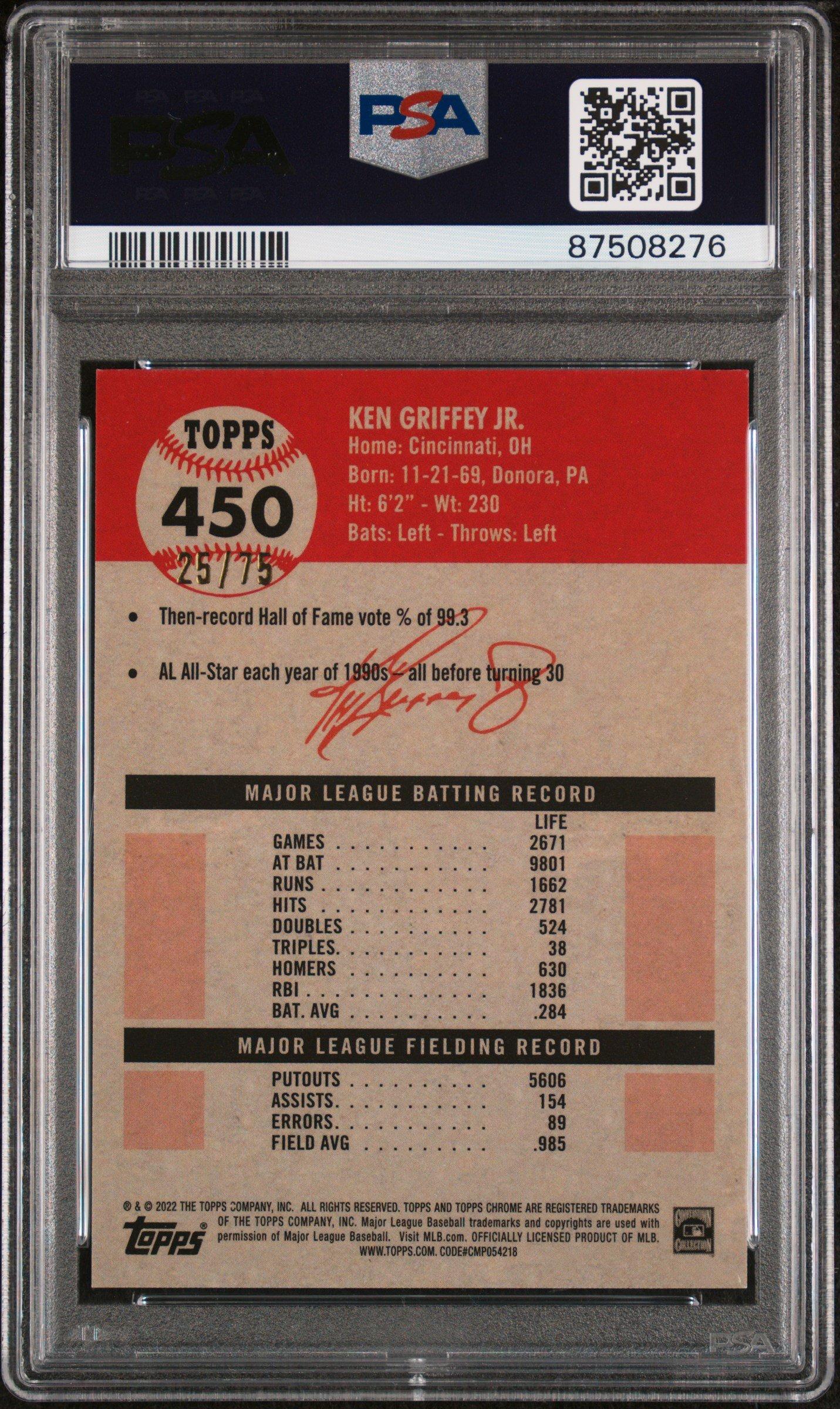 2022 Topps Chrome Platinum Anniversary 450 Ken Griffey Jr. Rose Gold Refractor PSA 10