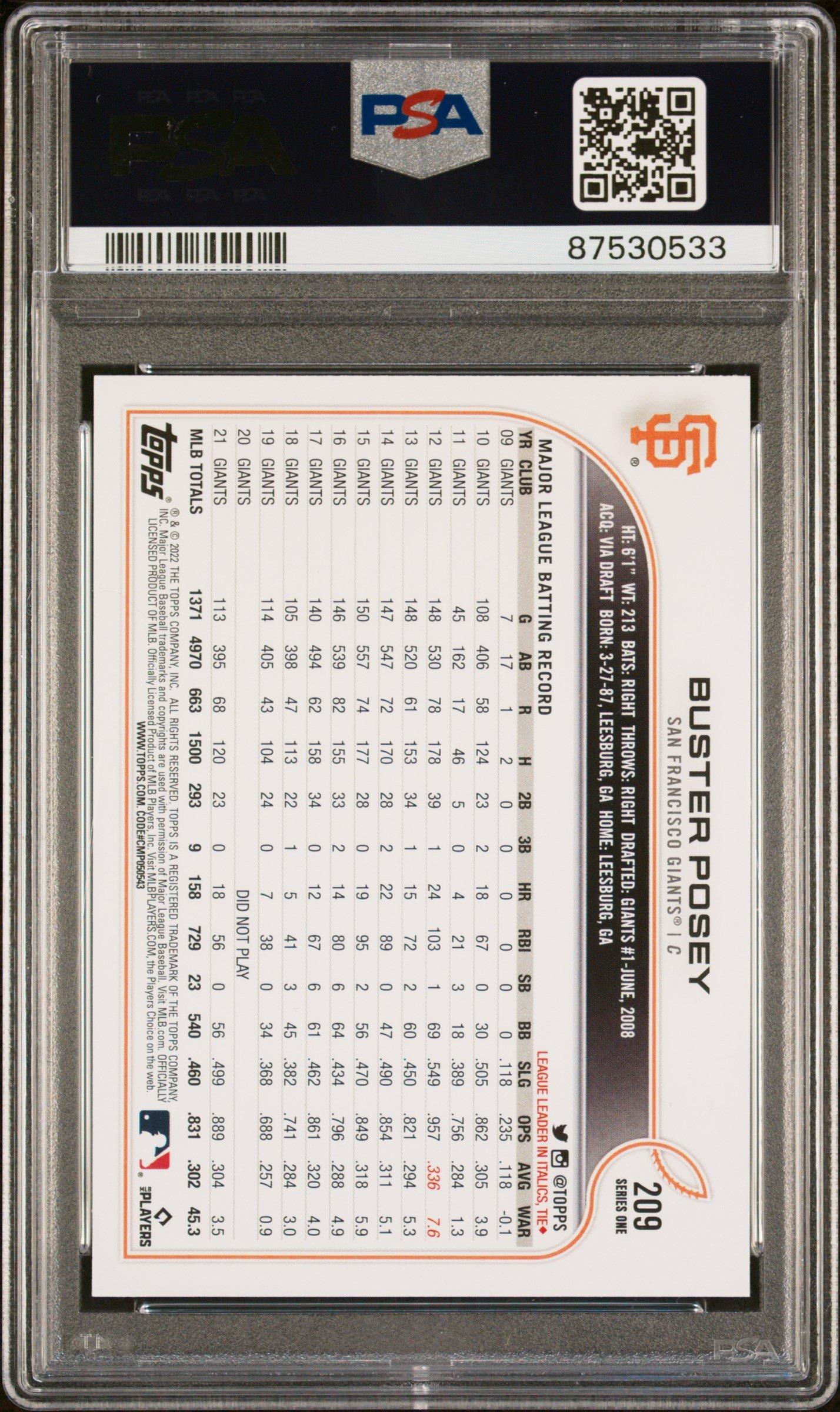 2022 Topps 209 Buster Posey PSA 9