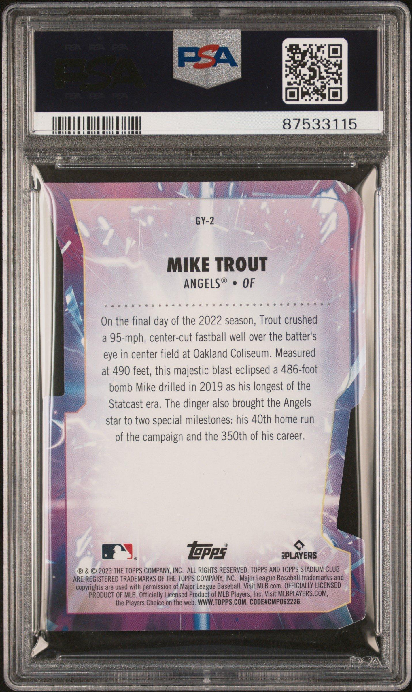 2023 Topps Stadium Club Goin' Yard Gy2 Mike Trout PSA 8
