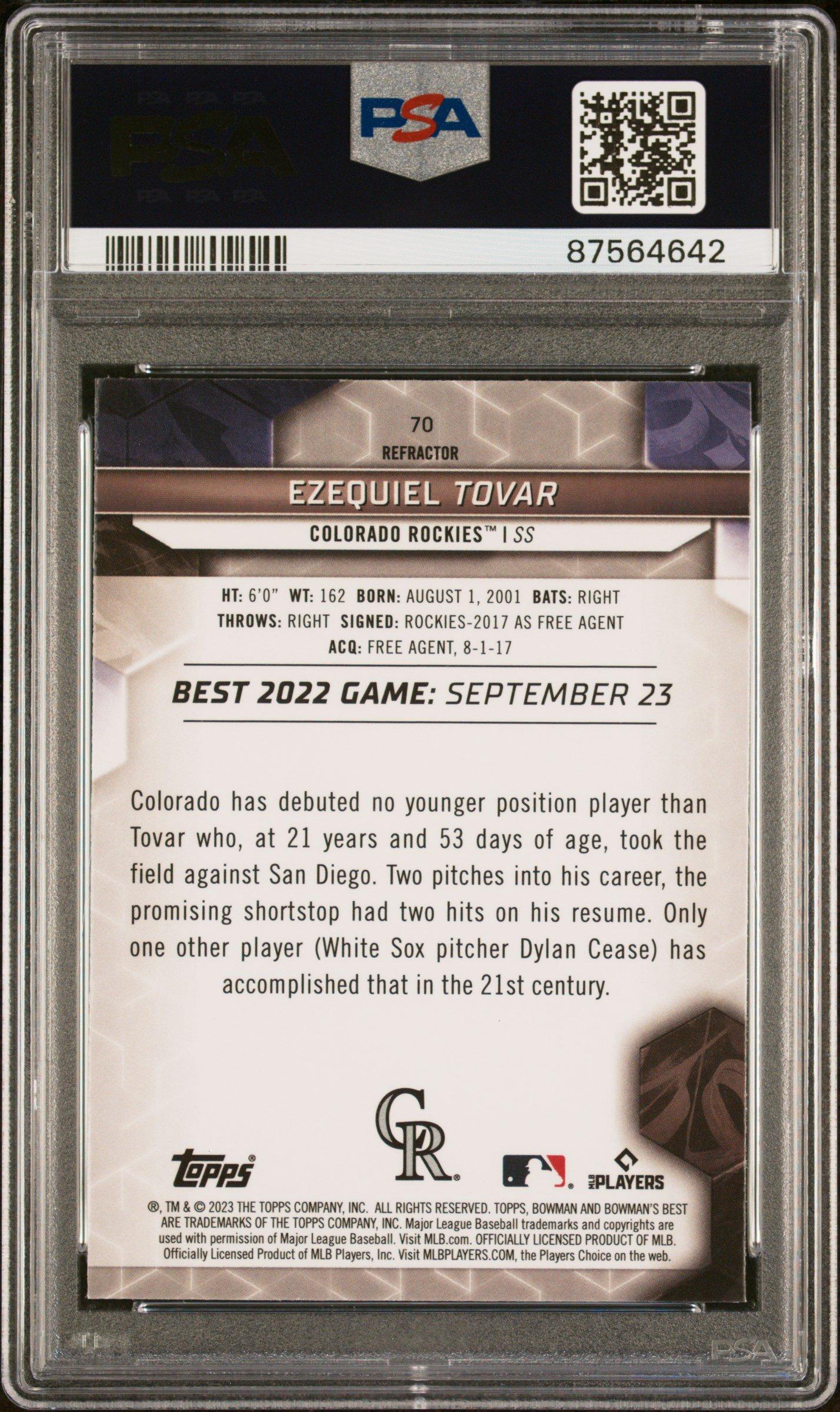 2023 Bowman's Best 70 Ezequiel Tovar Refractor PSA 10