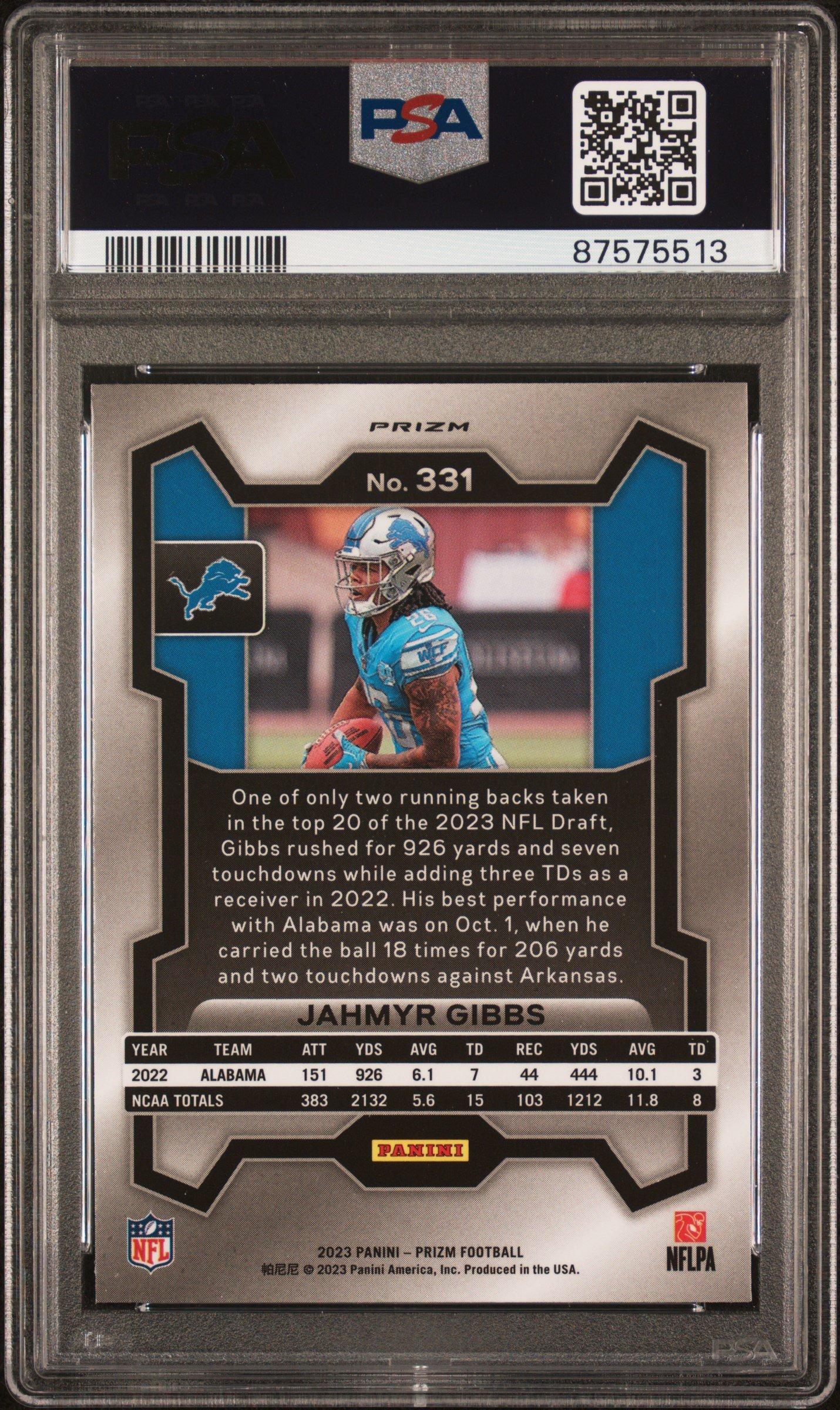 2023 Panini Prizm 331 Jahmyr Gibbs Silver Prizm PSA 10