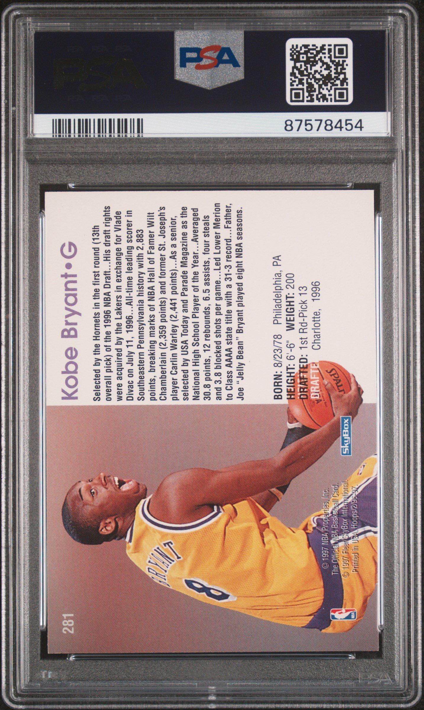 1996 Hoops 281 Kobe Bryant PSA 8