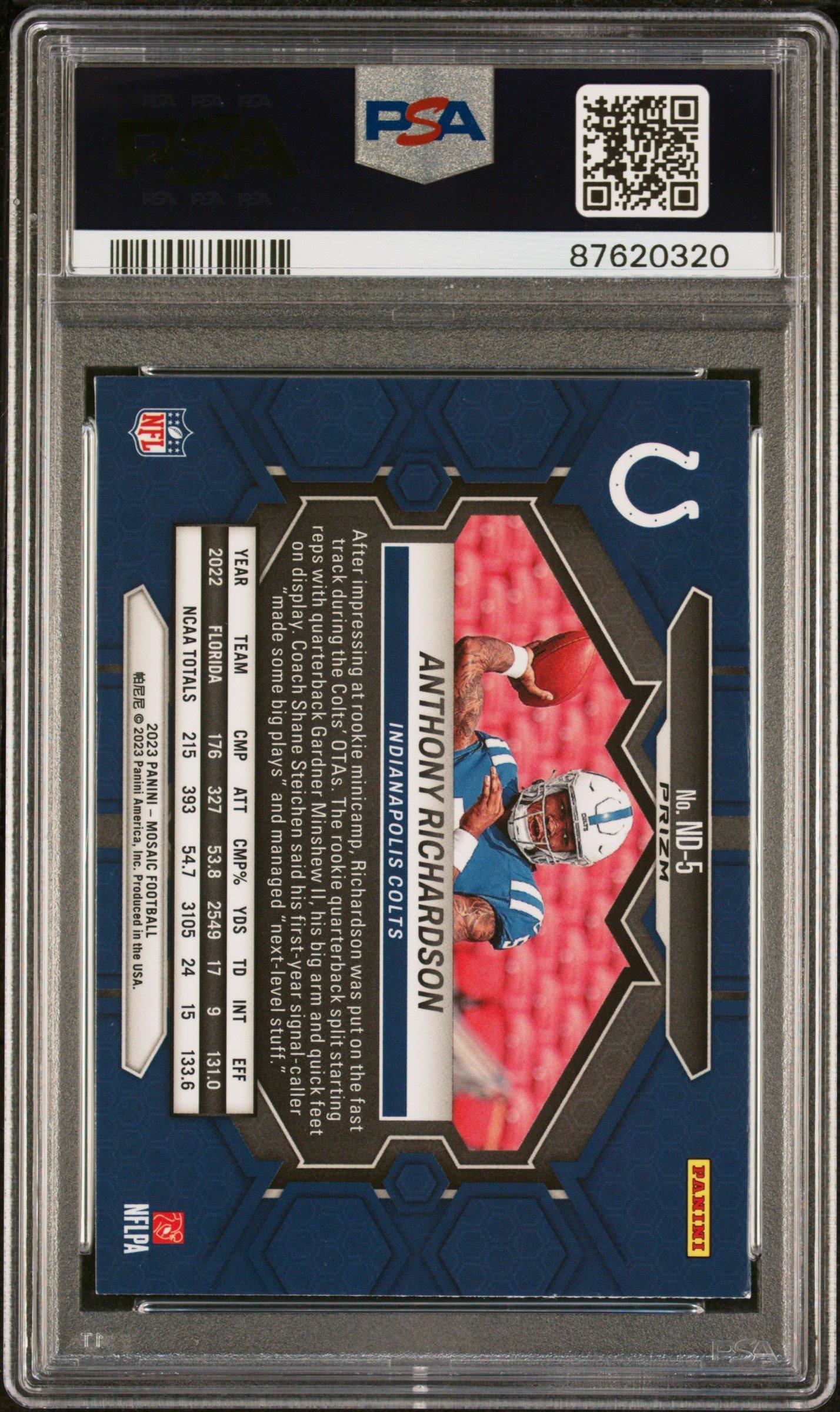 2023 Panini Mosaic Nfl Debut Nd5 Anthony Richardson Camo Pink PSA 8
