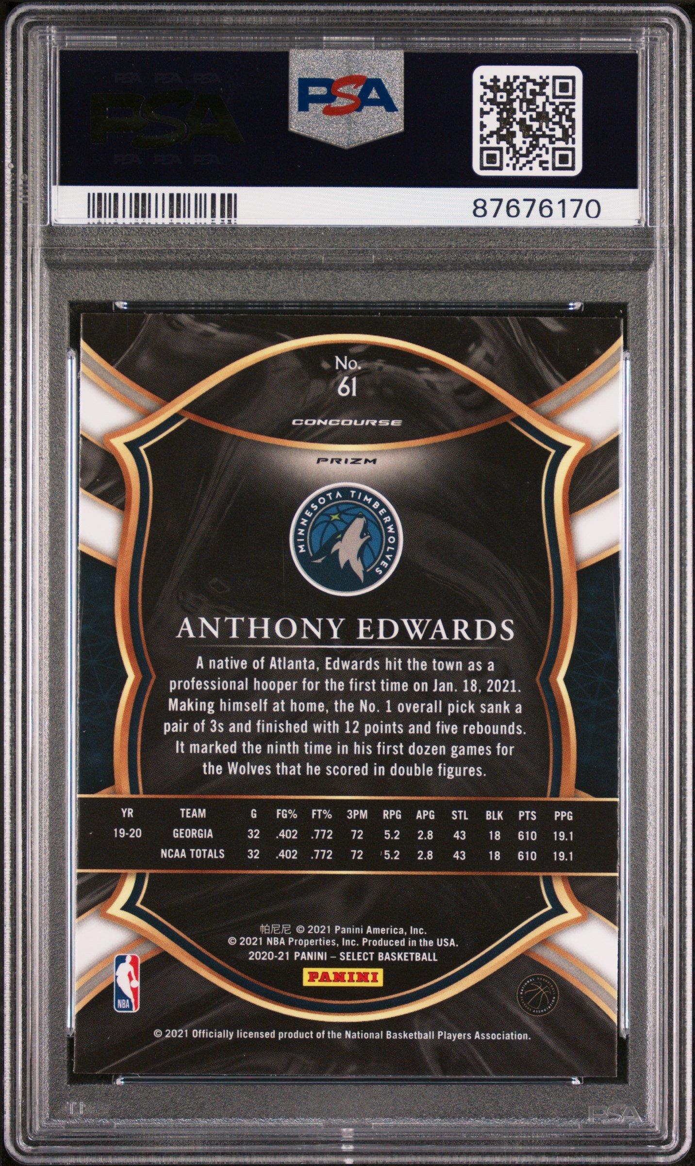 2020 Panini Select 61 Anthony Edwards Red/white/orange Shimmer PSA 9