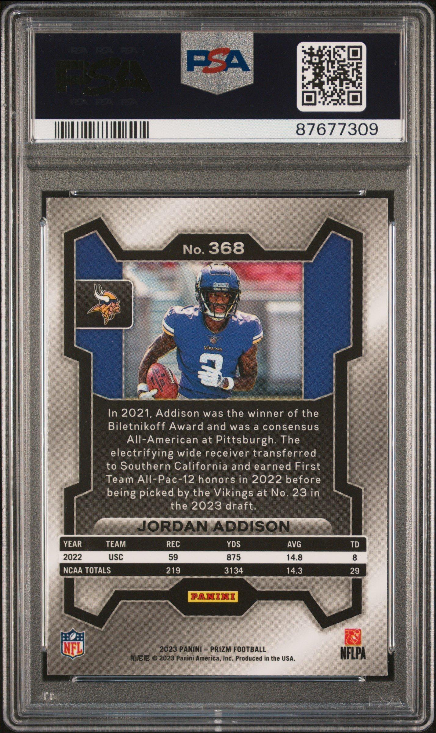 2023 Panini Prizm 368 Jordan Addison PSA 10