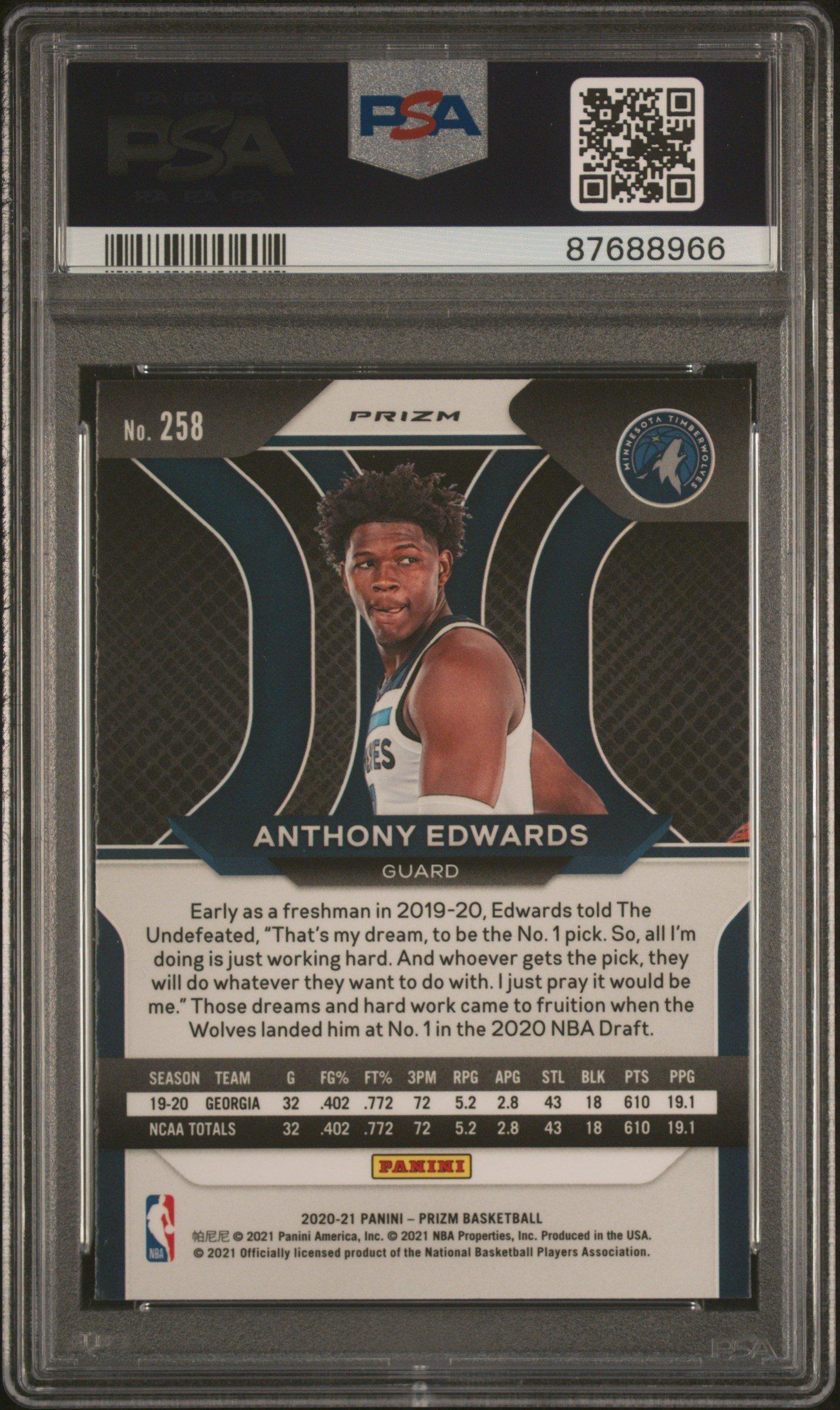 2020 Panini Prizm 258 Anthony Edwards Ruby Wave PSA 9