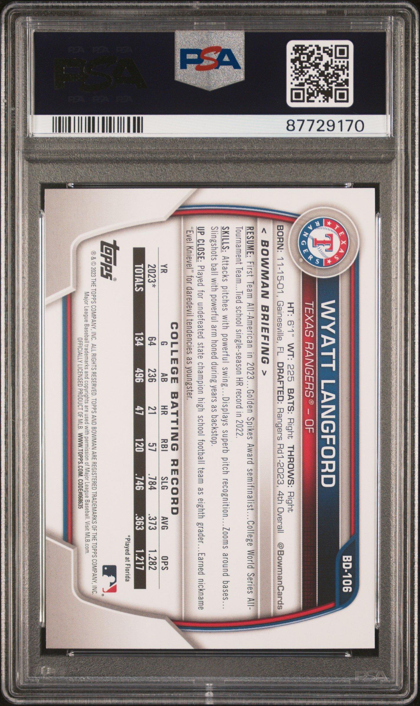 2023 Bowman Draft Bd106 Wyatt Langford PSA
