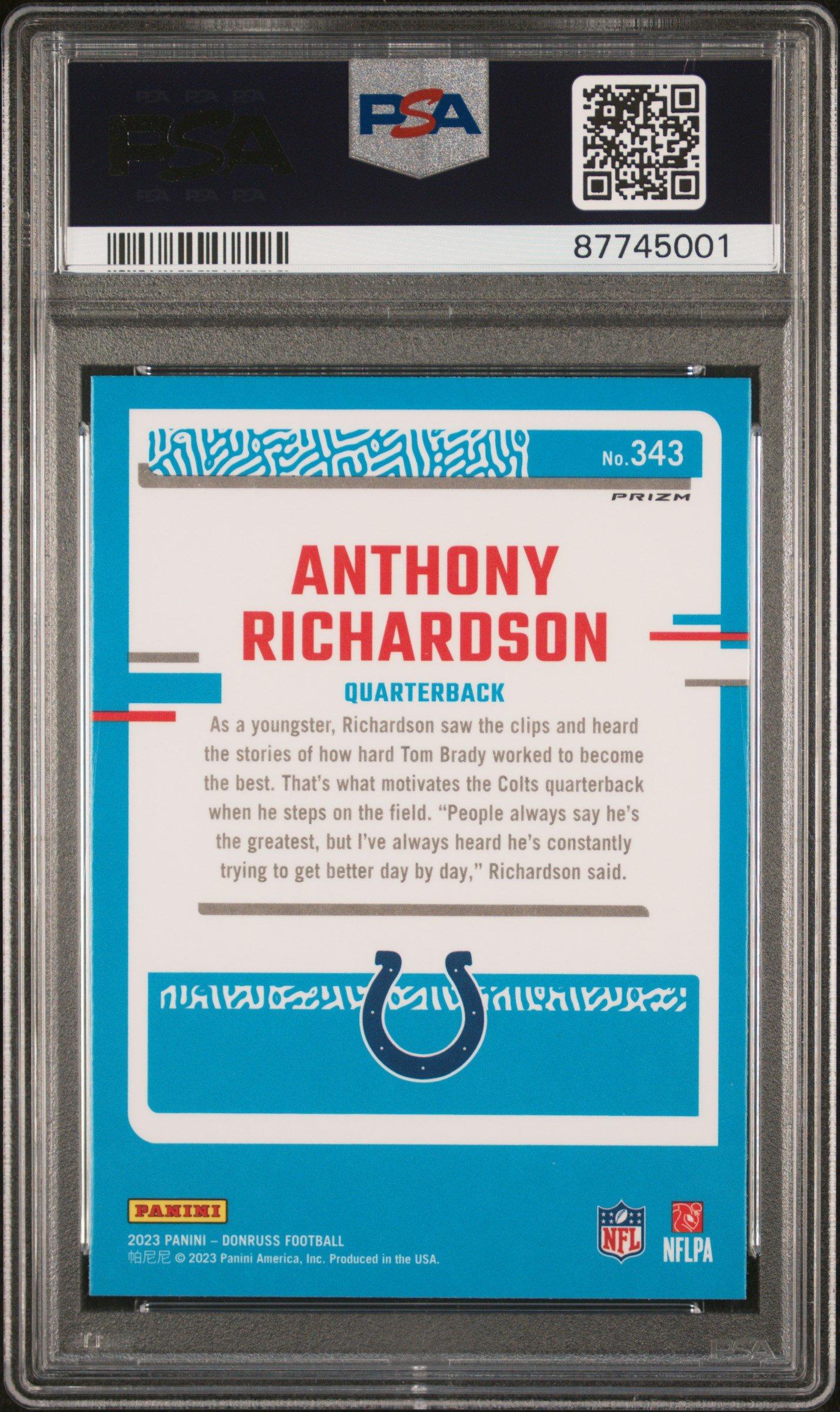 2023 Panini Donruss 343 Anthony Richardson Optic Preview-blue Scope PSA
