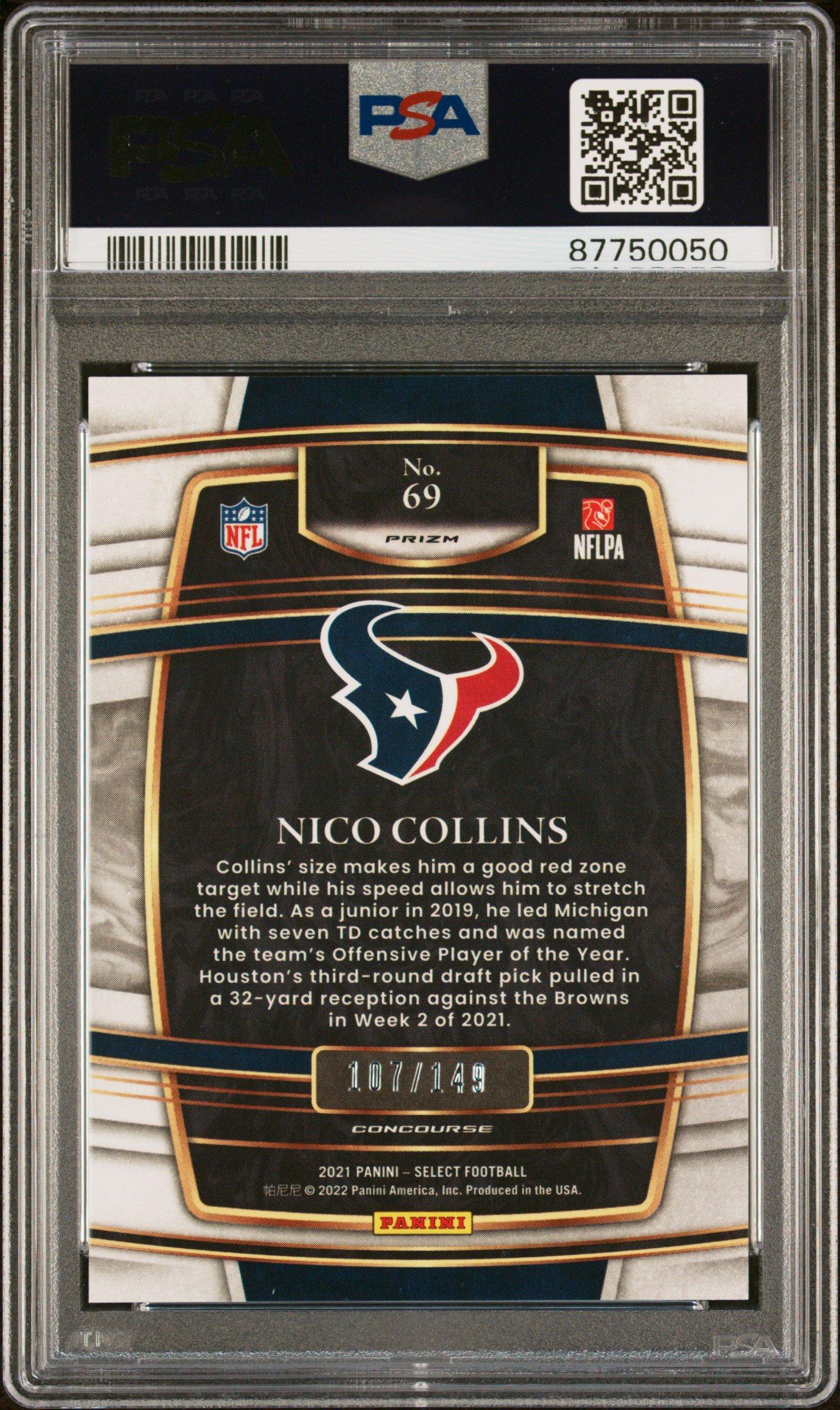 2021 Panini Select 69 Nico Collins Maroon Prizm PSA 10