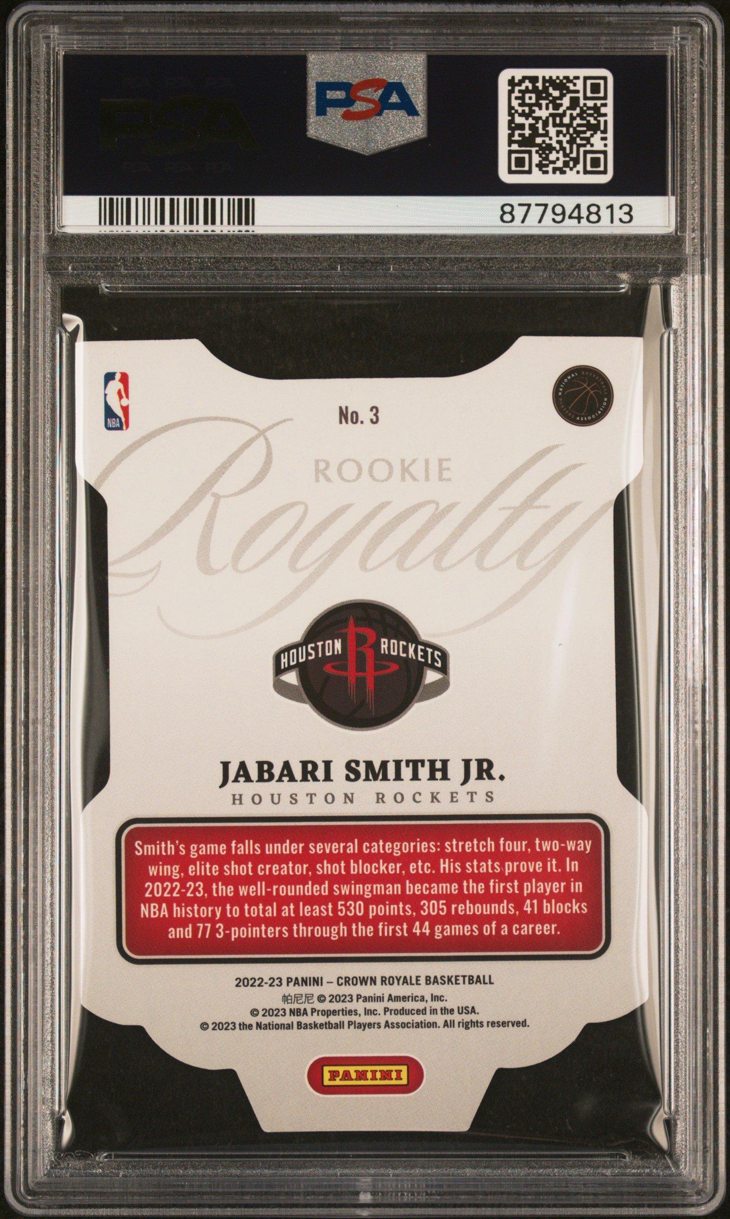 2022 Panini Crown Royale Rookie Royalty 3 Jabari Smith Jr. Gold PSA 10