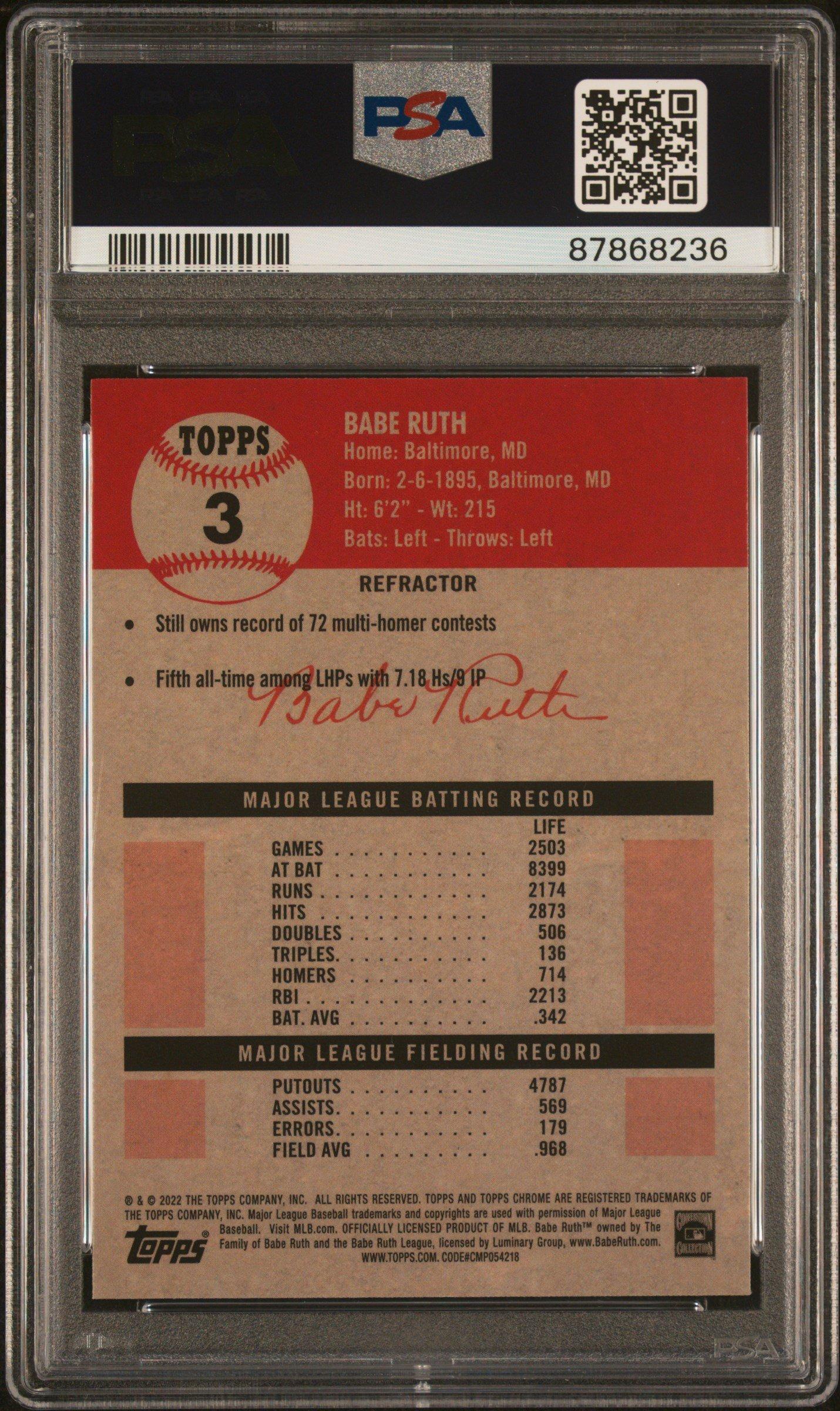 2022 Topps Chrome Platinum Anniversary 3 Babe Ruth PSA 10