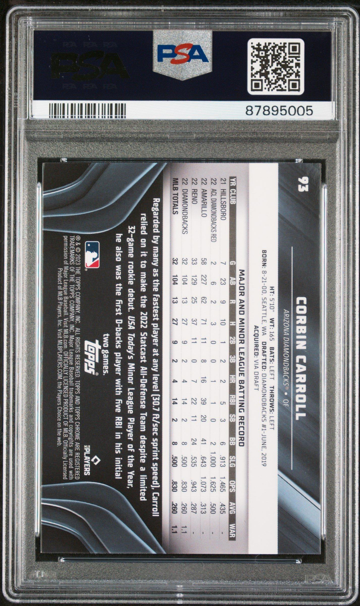 2023 Topps Chrome Black 93 Corbin Carroll PSA 10
