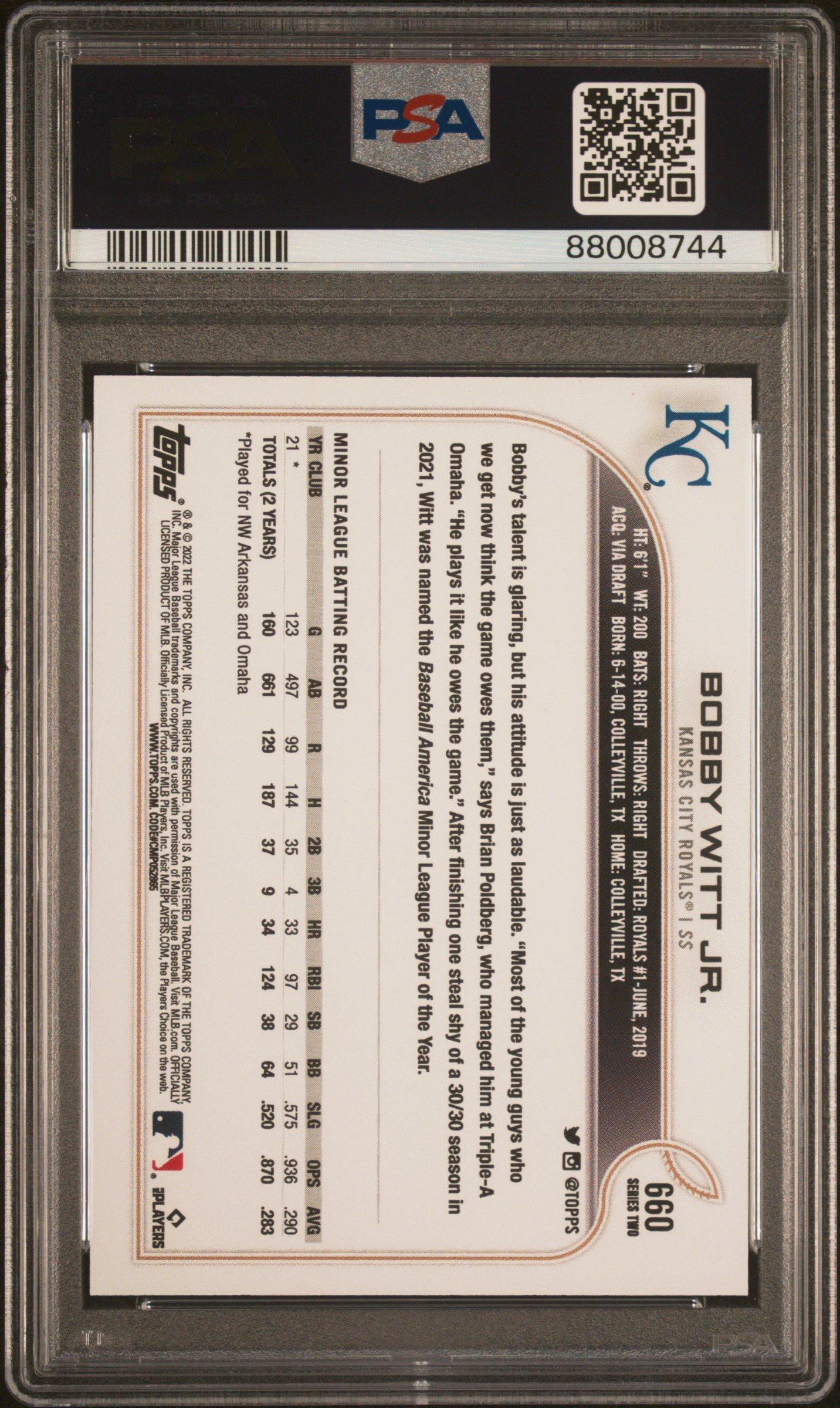 2022 Topps 660 Bobby Witt Jr. Series 2-sp PSA 10