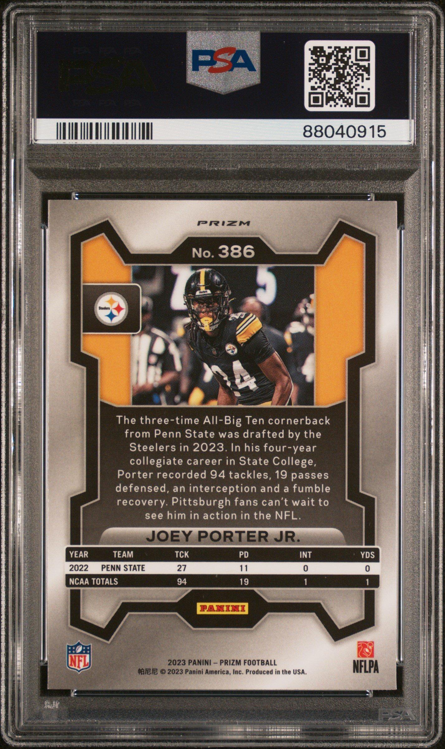 2023 Panini Prizm 386 Joey Porter Jr. Silver Prizm PSA 10