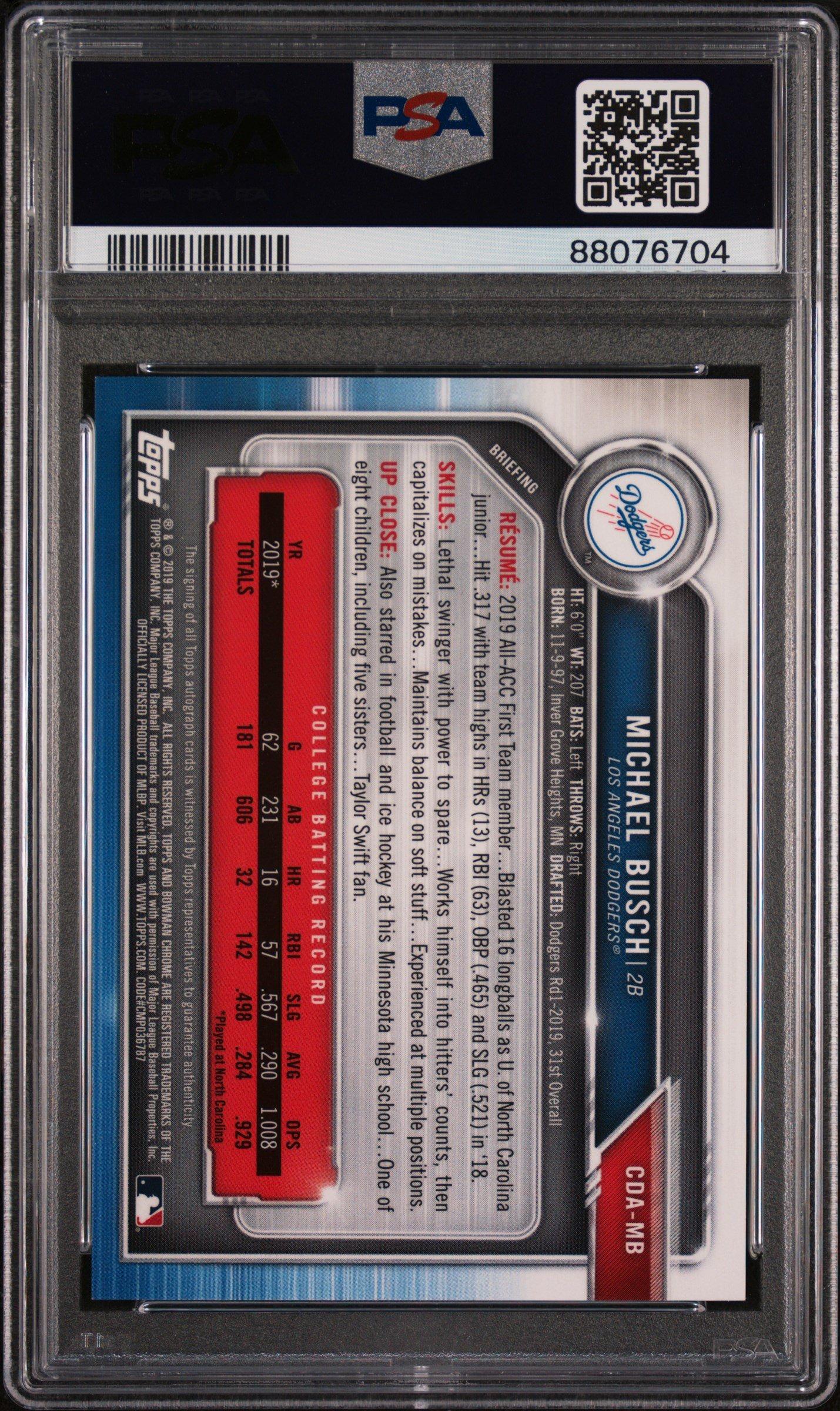 2019 Bowman Draft Chrome Draft Picks Autograph Cdamb Michael Busch PSA 9