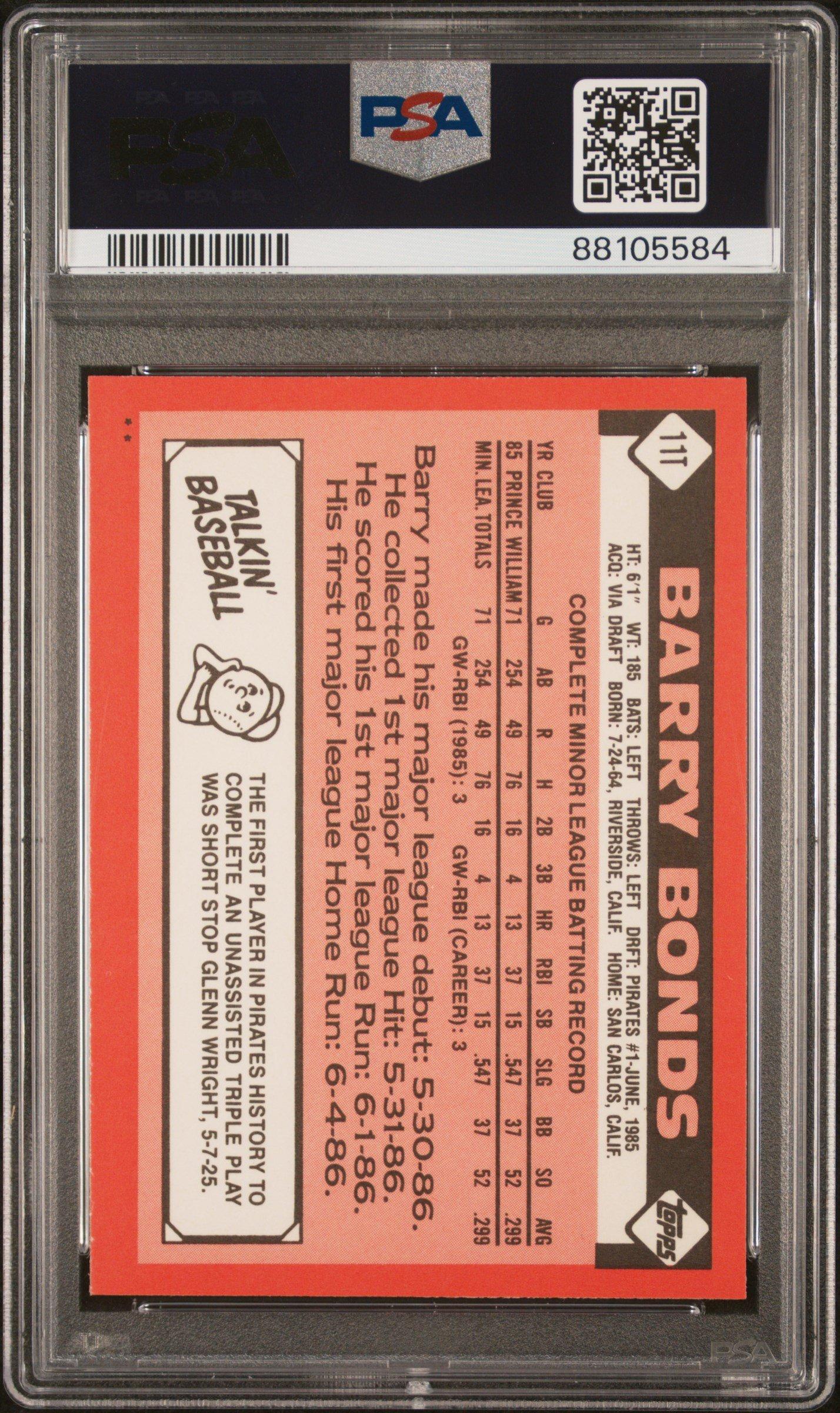 1986 Topps Traded 11t Barry Bonds PSA 9