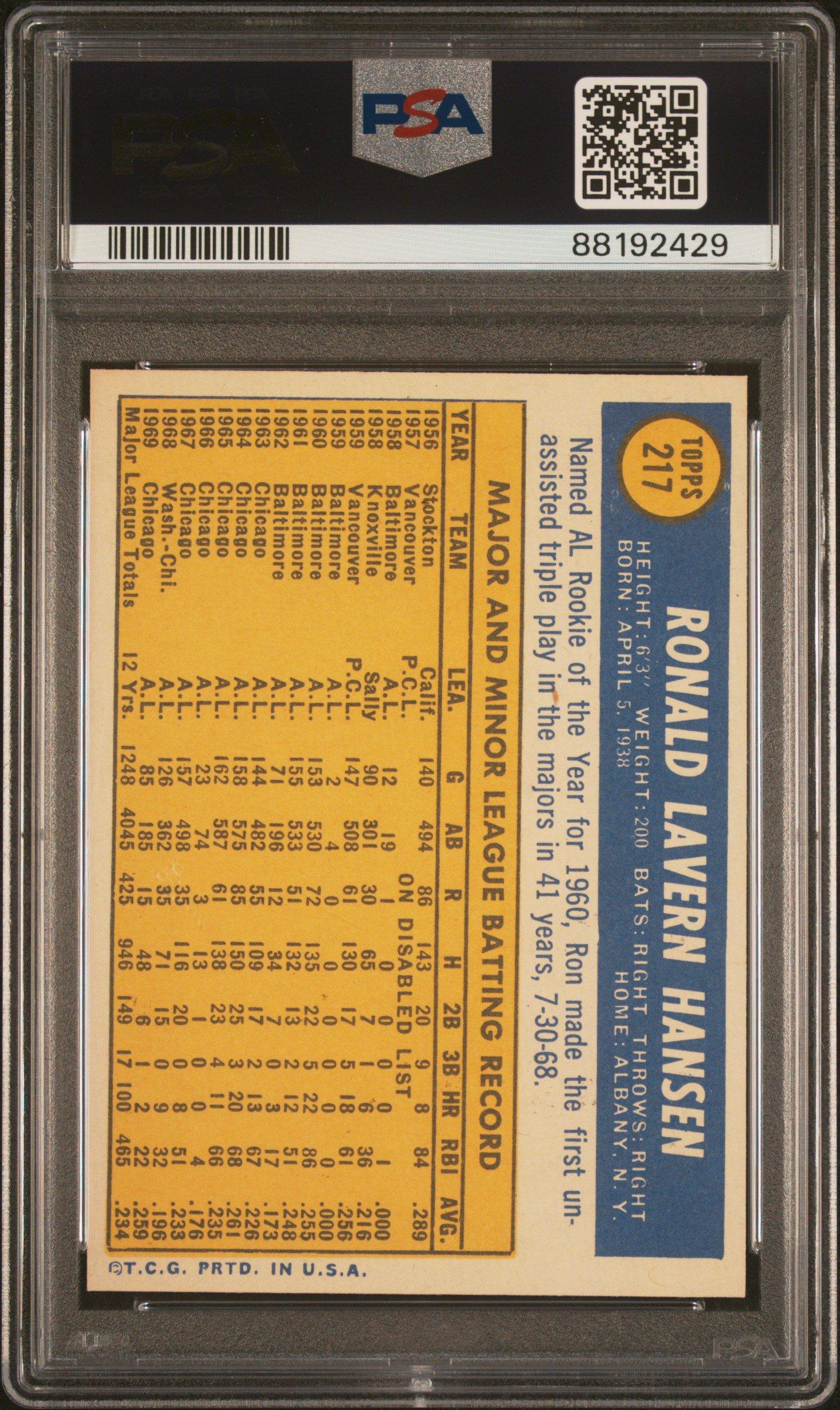 1970 Topps 217 Ron Hansen PSA 8