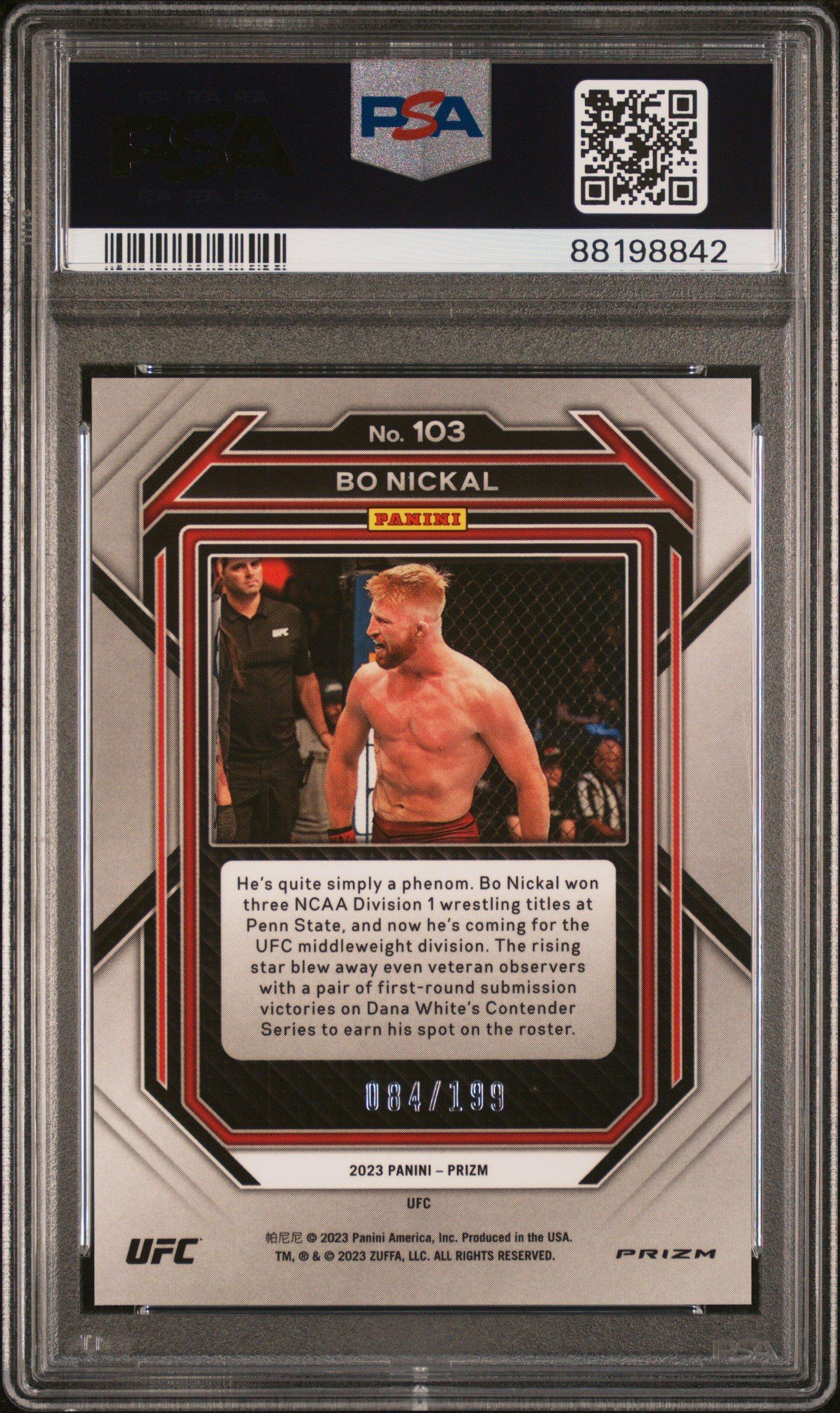 2023 Panini Prizm Ufc 103 Bo Nickal Red Prizm PSA 9