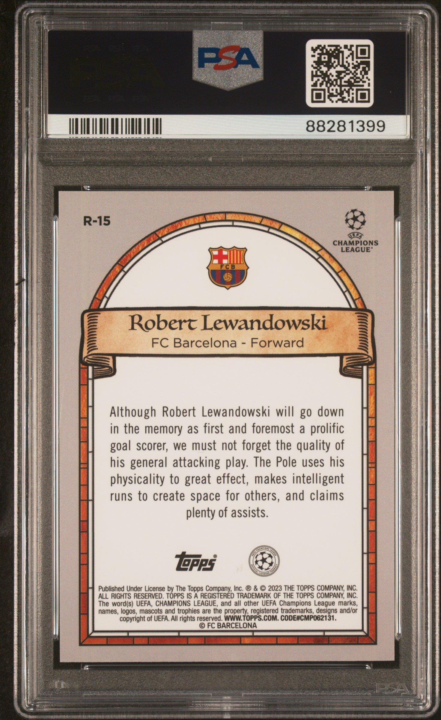 2022-23 Topps Merlin Chrome Uefa Club Competitions Renaissance R15 Robert Lewandowski PSA 10