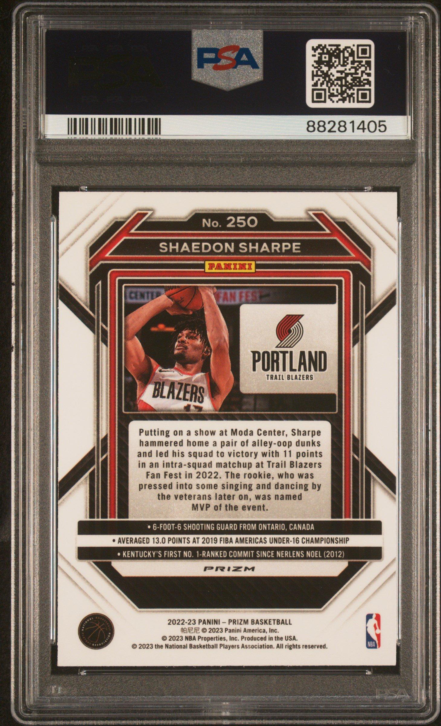 2022 Panini Prizm 250 Shaedon Sharpe Ice PSA 10
