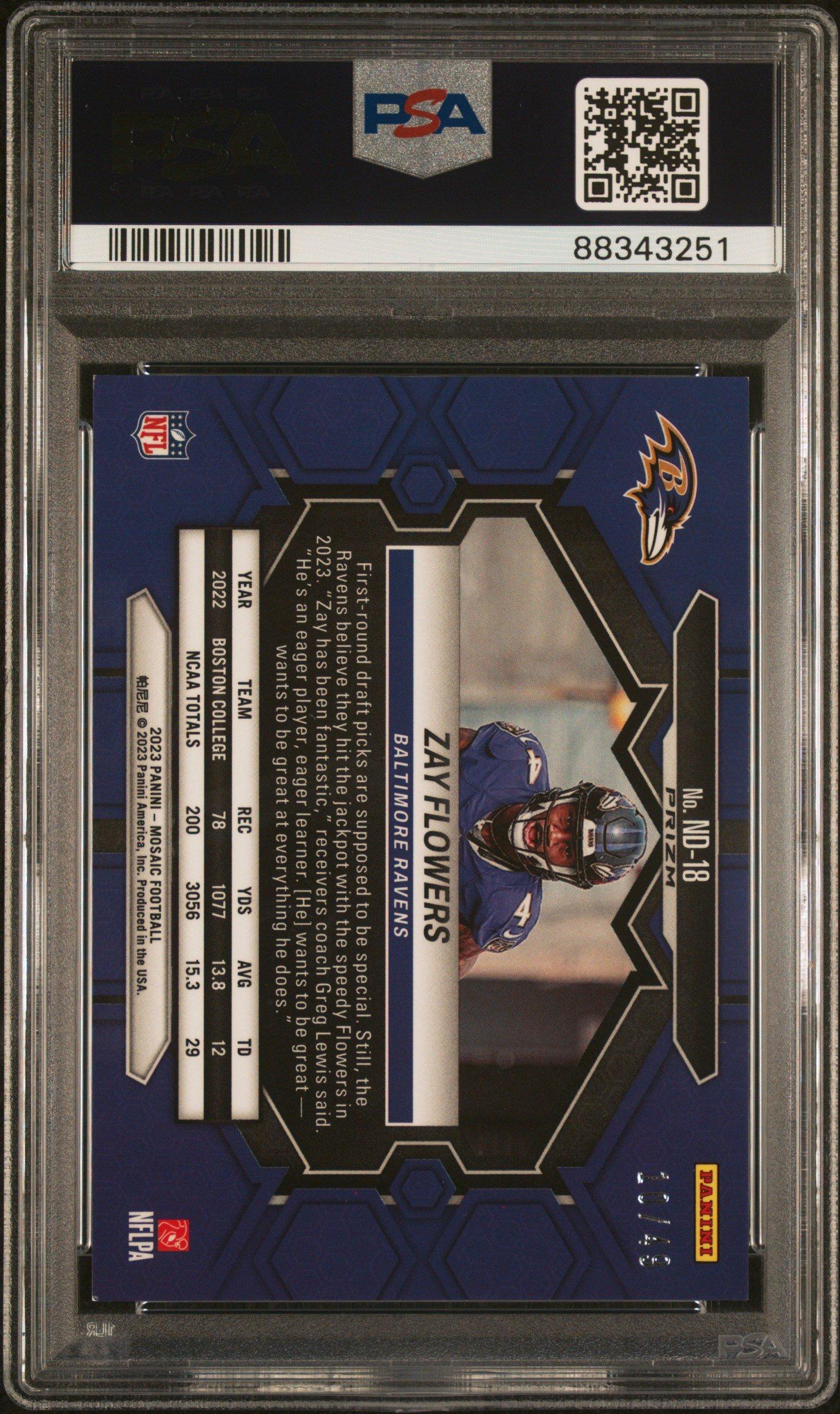 2023 Panini Mosaic Nfl Debut Nd18 Zay Flowers Purple PSA 9