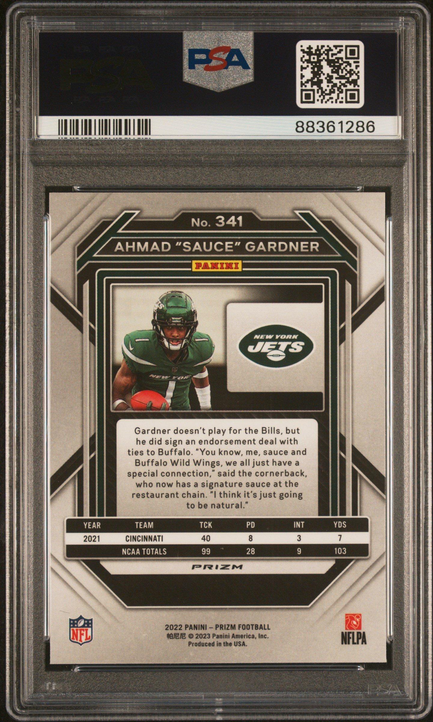 2022 Panini Prizm 341 Ahmad "sauce" Gardner Orange Ice PSA 9