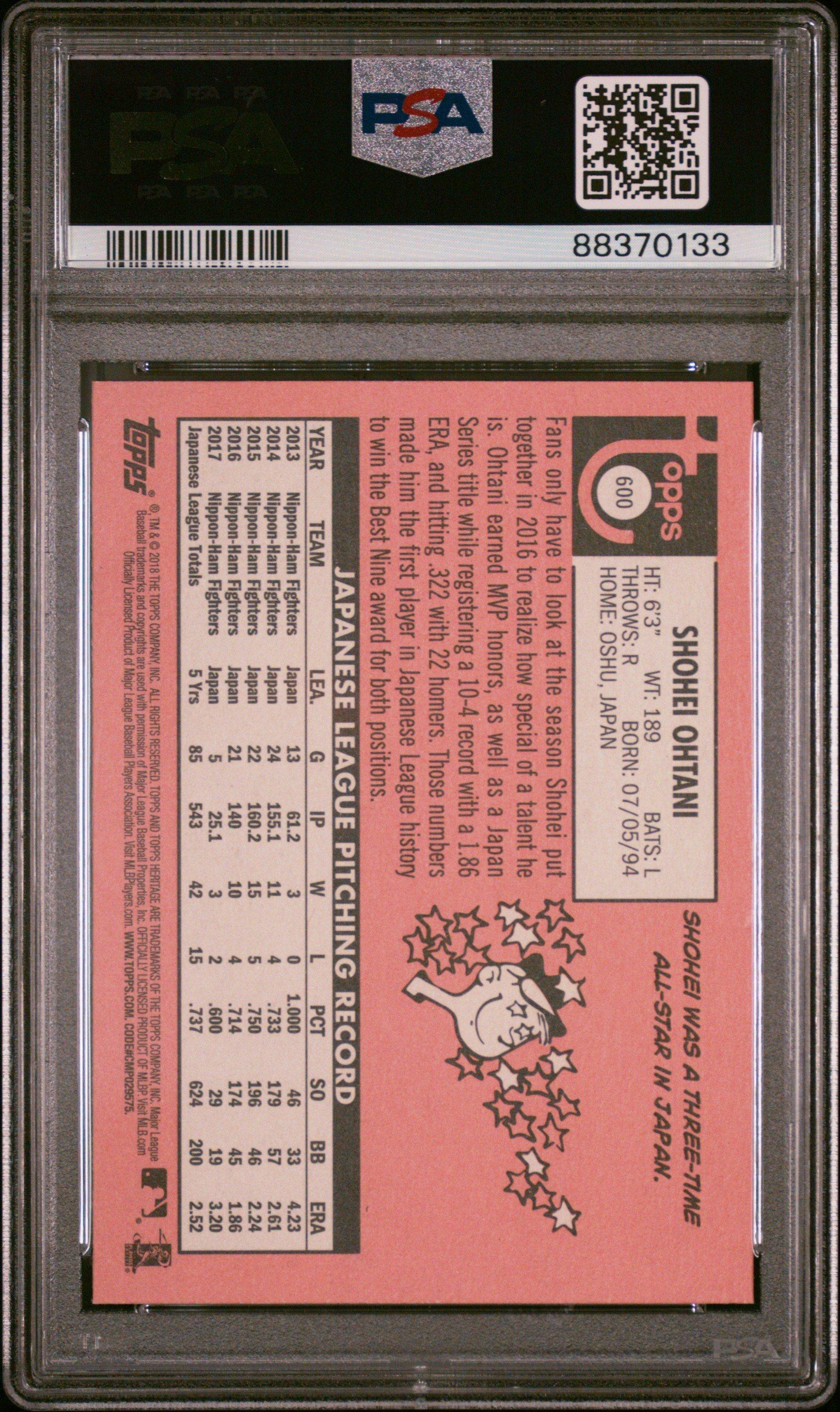 2018 Topps Heritage 600 Shohei Ohtani PSA 10 Graded Card | GameStop
