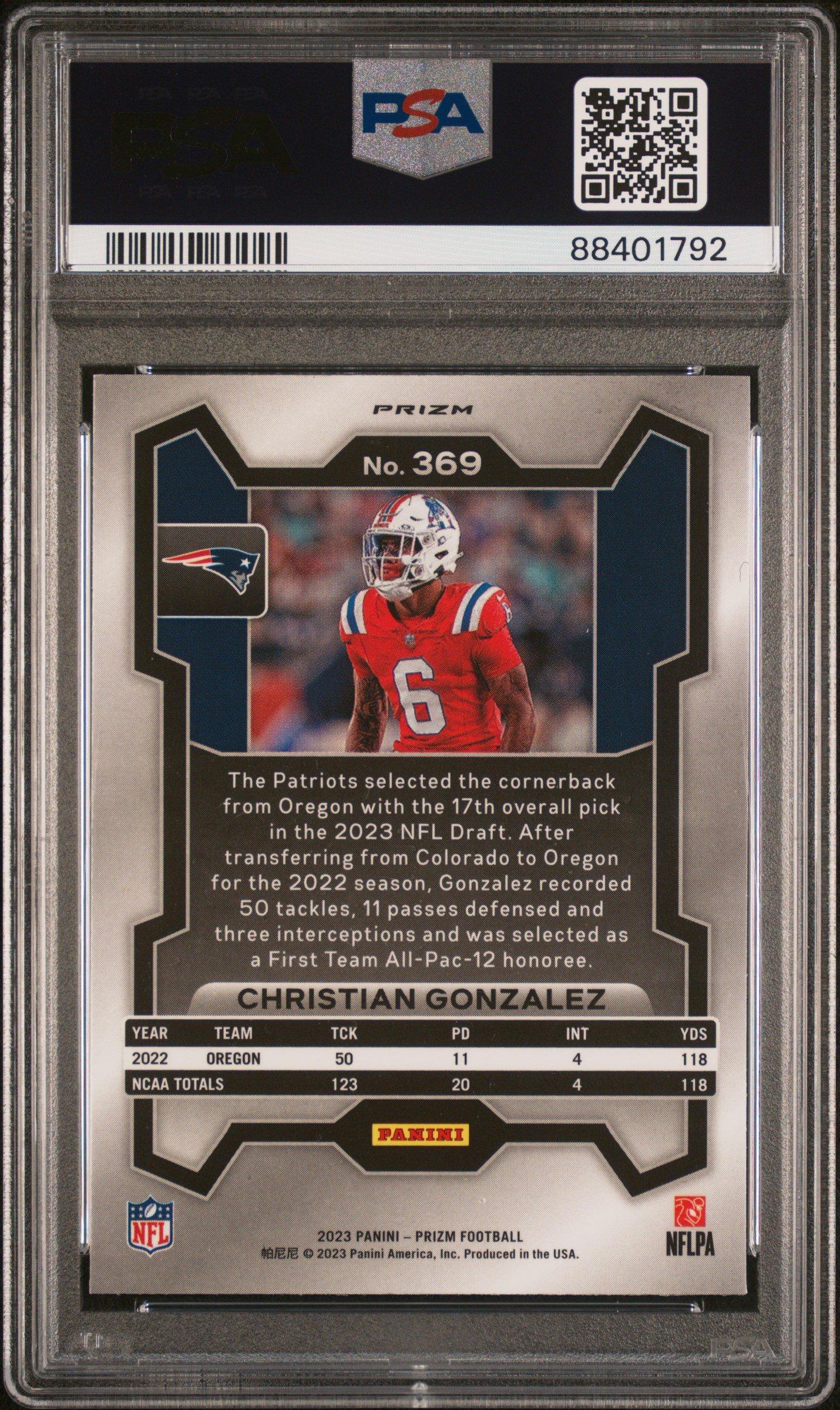 2023 Panini Prizm 369 Christian Gonzalez Neon Green Pulsar PSA 10